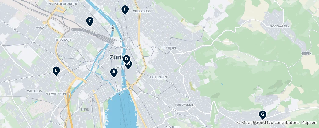 Kaart van Zurich Cafes & Bakeries