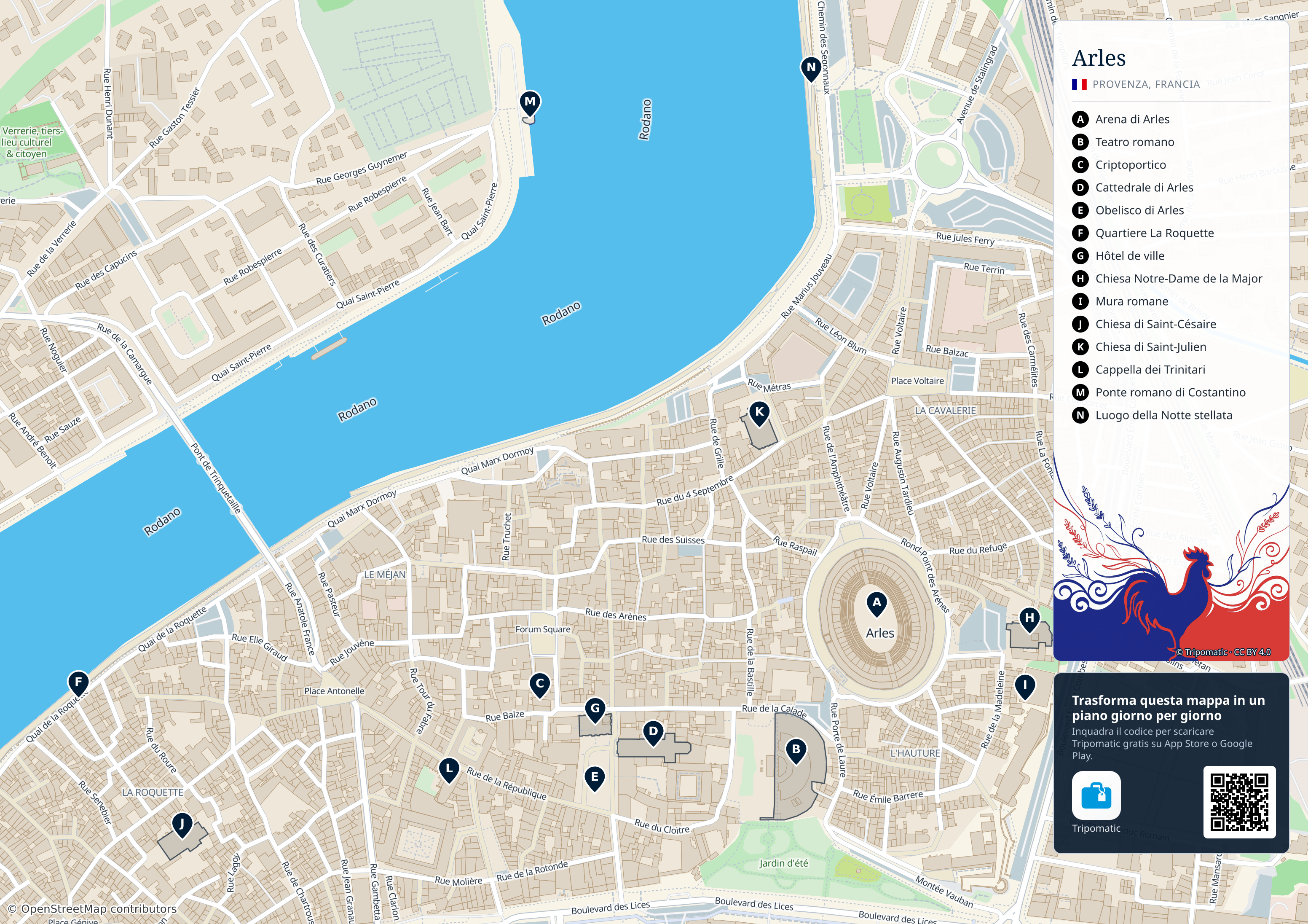 Arles – mappa turistica stampabile con le migliori attrazioni numerate