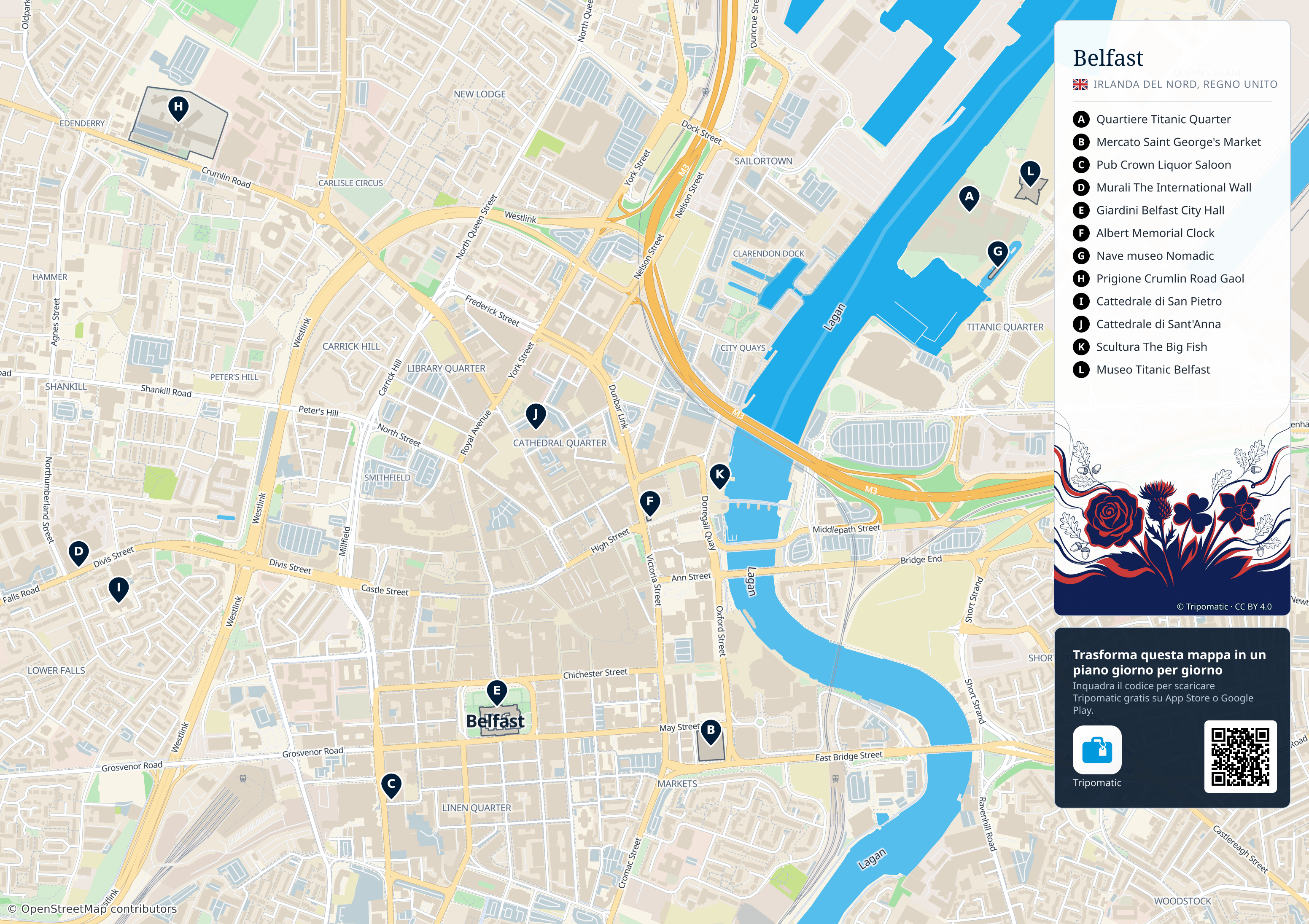 Belfast – mappa turistica stampabile con le migliori attrazioni numerate