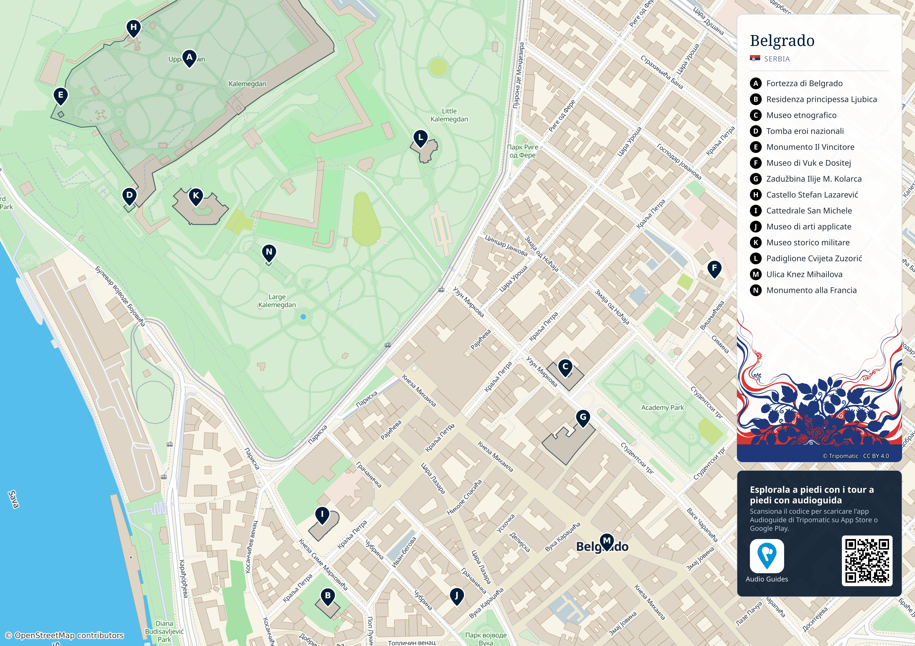 Belgrado – mappa turistica stampabile con le migliori attrazioni numerate