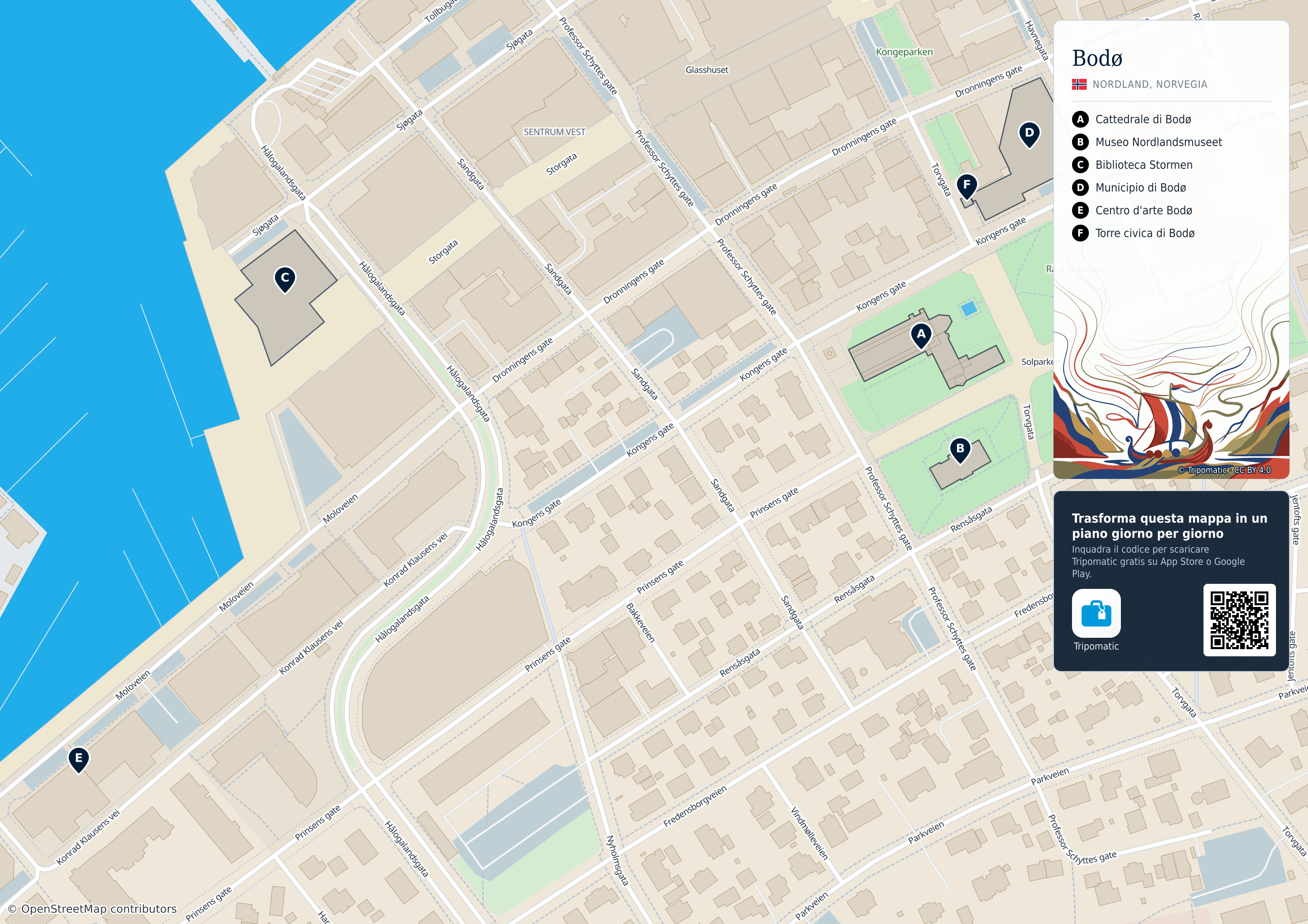 Bodø – mappa turistica stampabile con le migliori attrazioni numerate