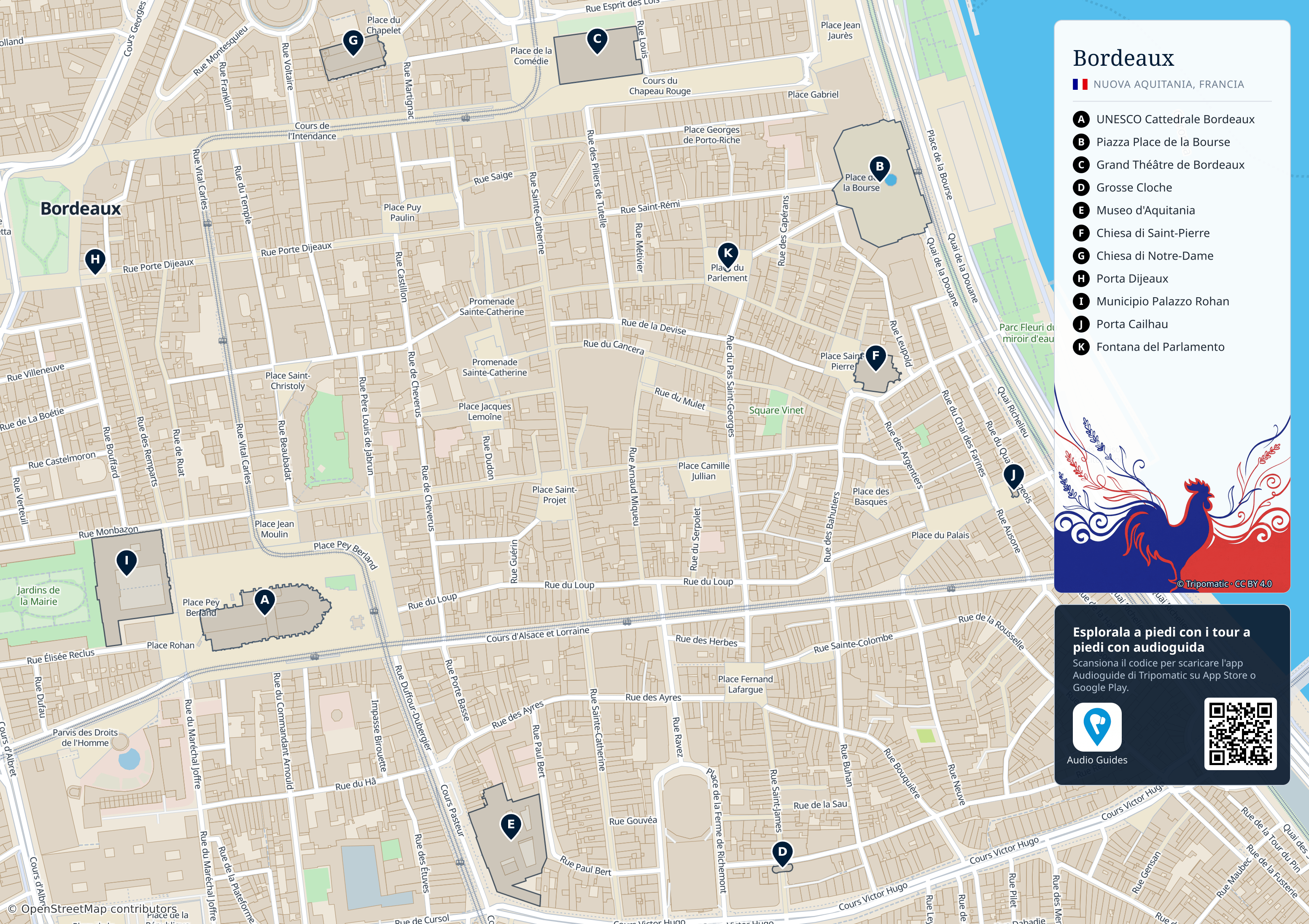 Bordeaux – mappa turistica stampabile con le migliori attrazioni numerate