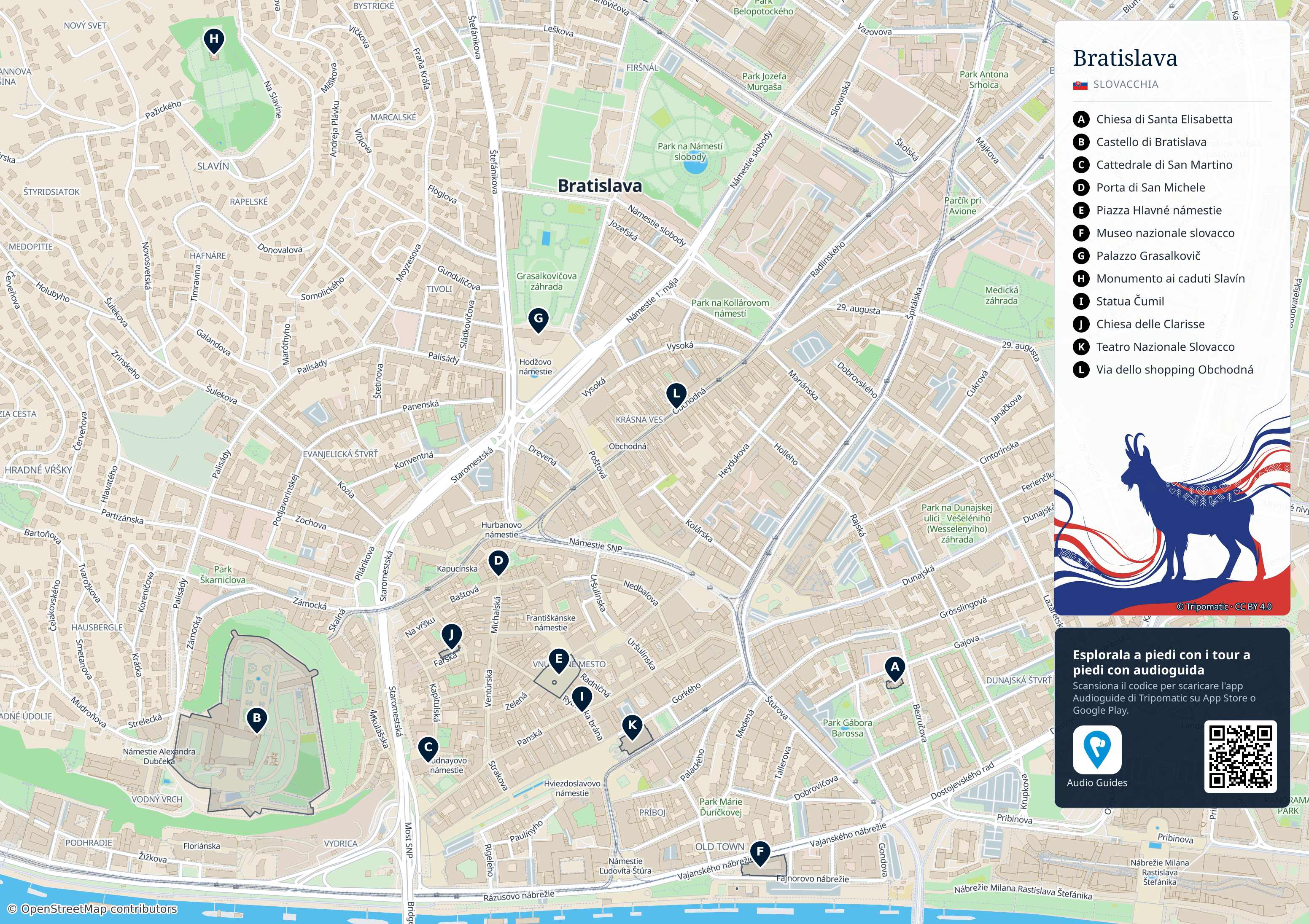 Bratislava – mappa turistica stampabile con le migliori attrazioni numerate