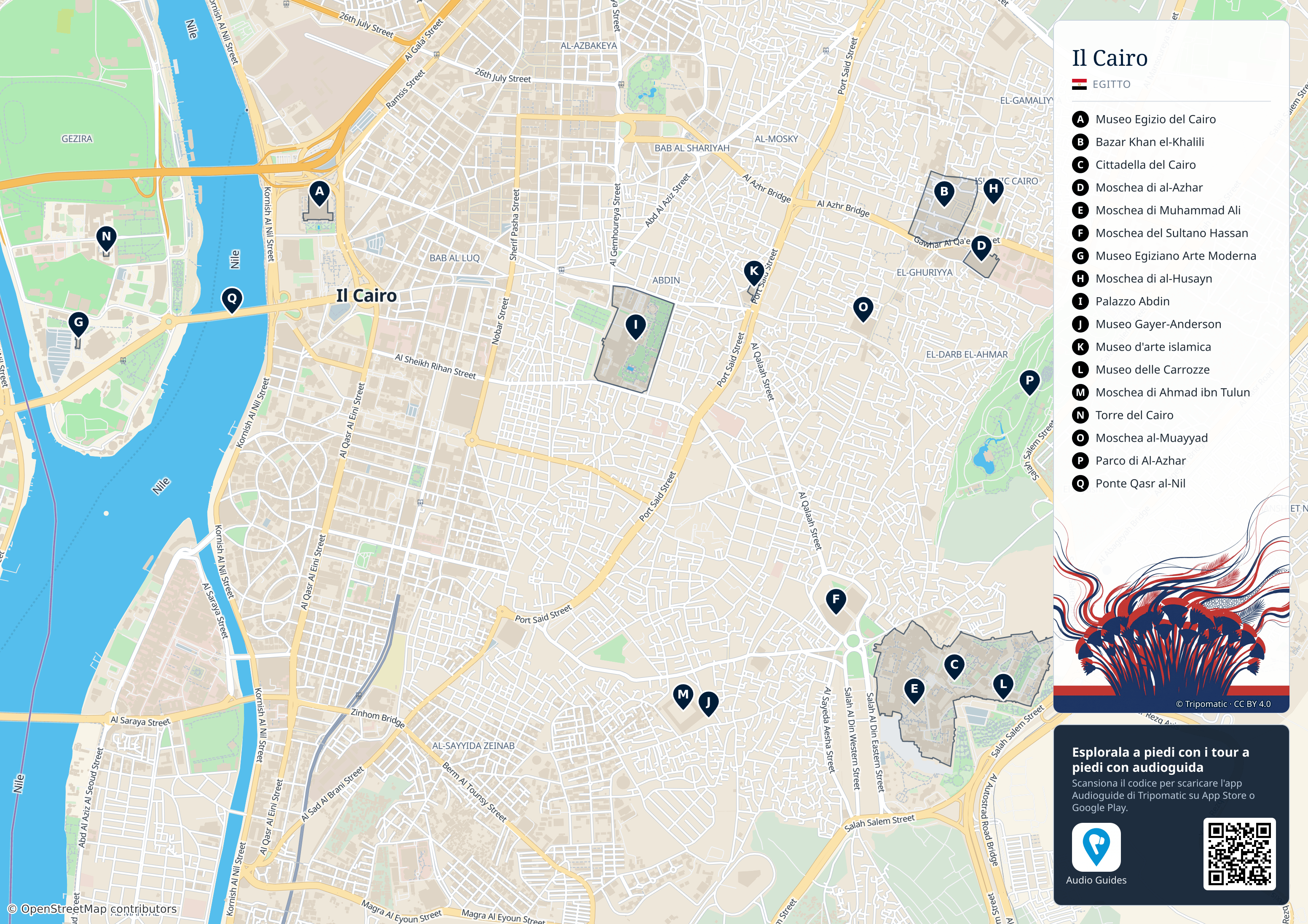 Il Cairo – mappa turistica stampabile con le migliori attrazioni numerate