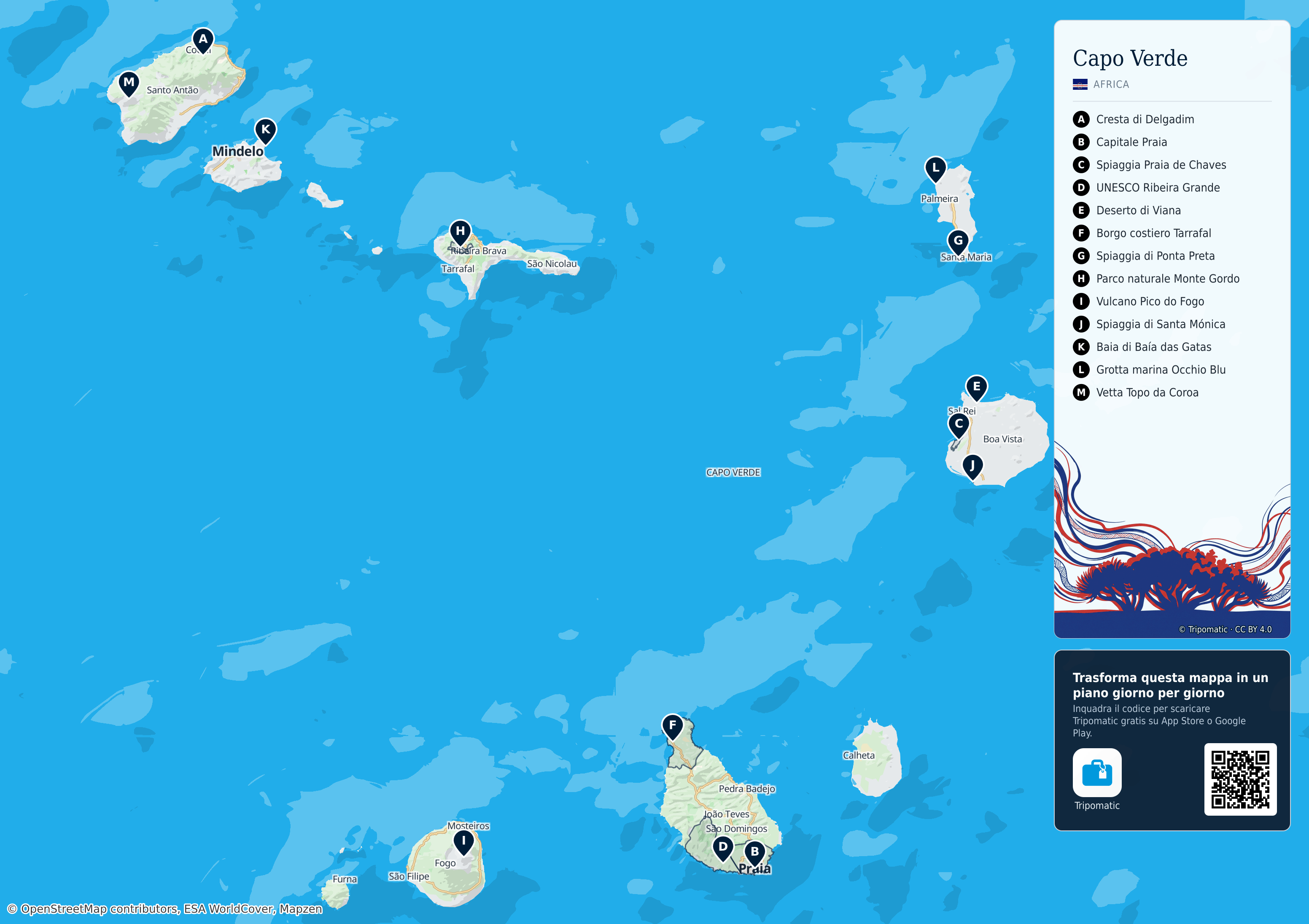 Capo Verde – mappa turistica stampabile con le migliori attrazioni numerate