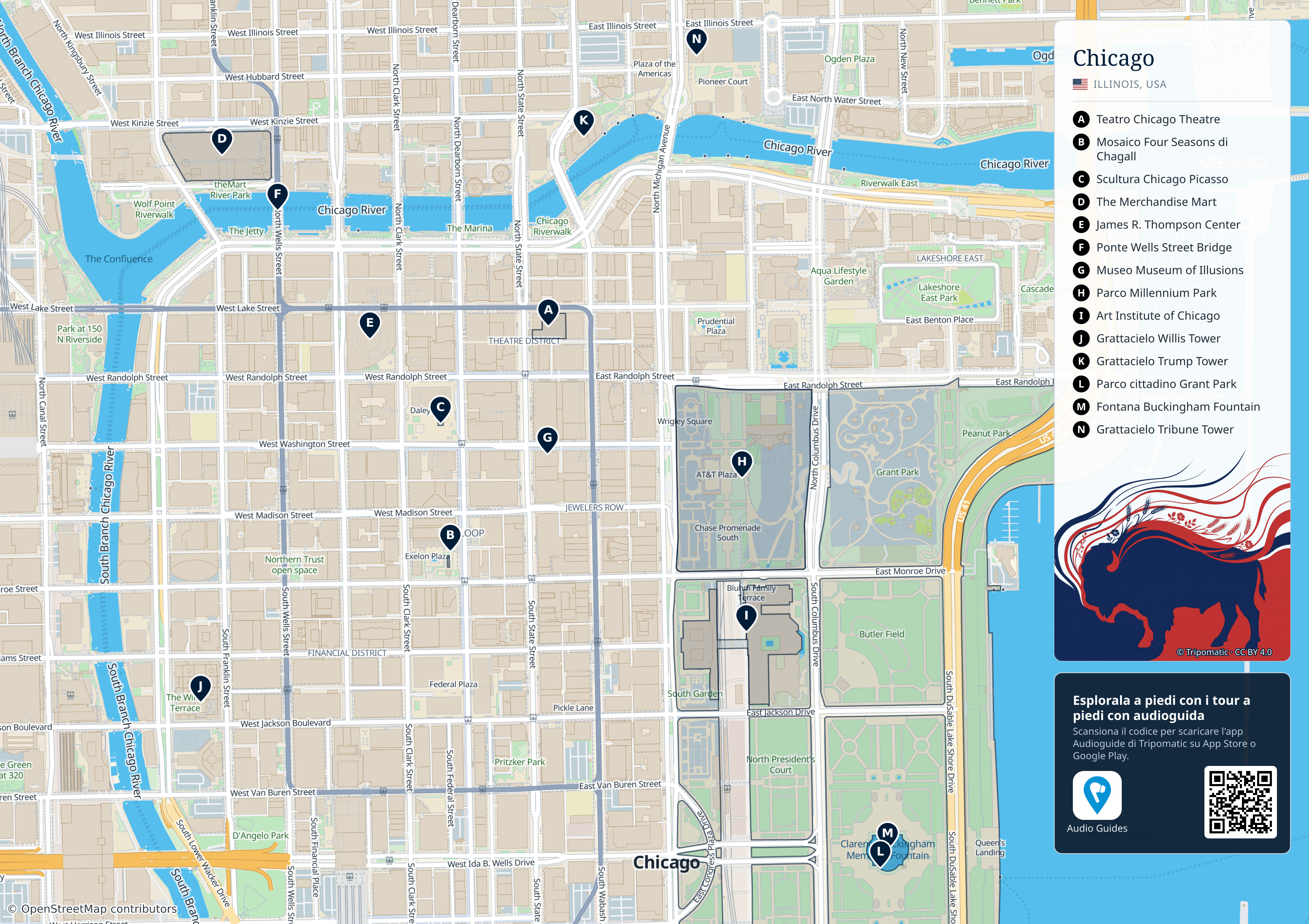 Chicago – mappa turistica stampabile con le migliori attrazioni numerate