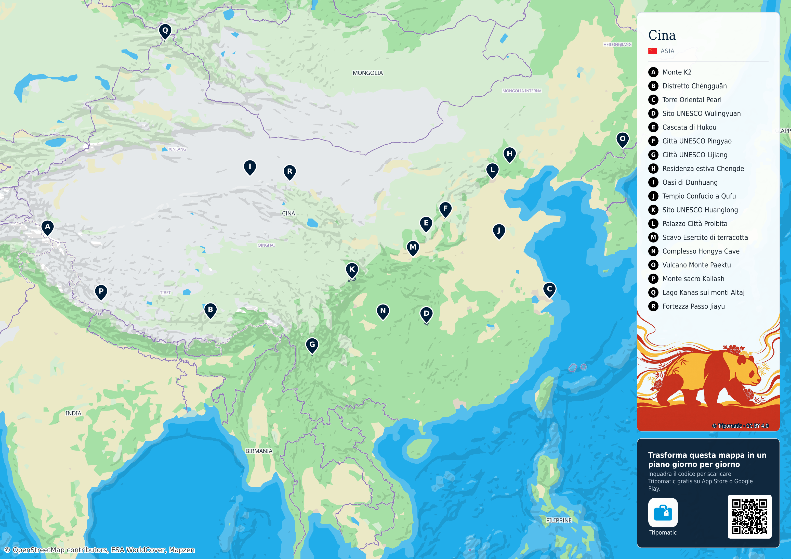 Cina – mappa turistica stampabile con le migliori attrazioni numerate