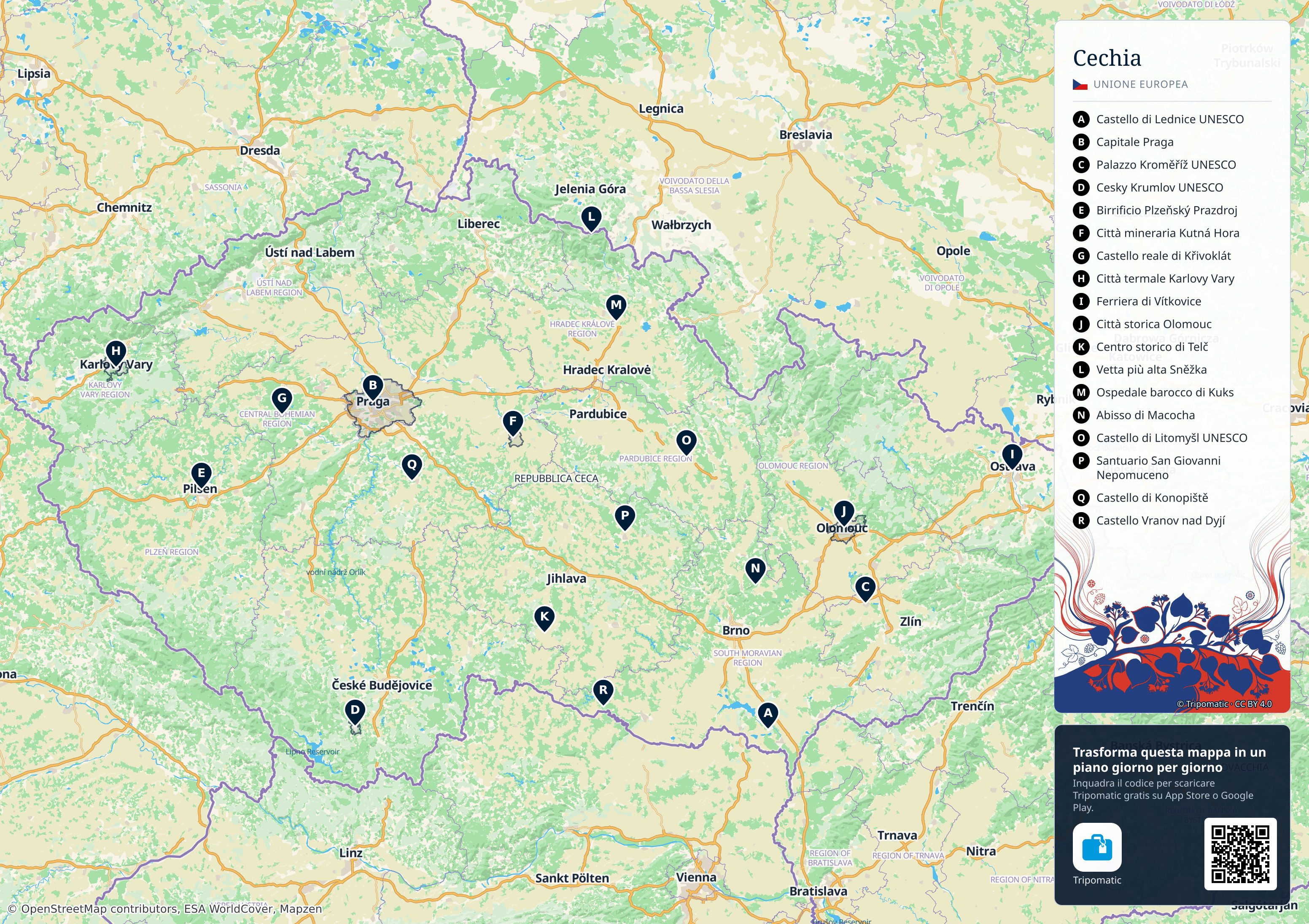 Repubblica Ceca – mappa turistica stampabile con le migliori attrazioni numerate
