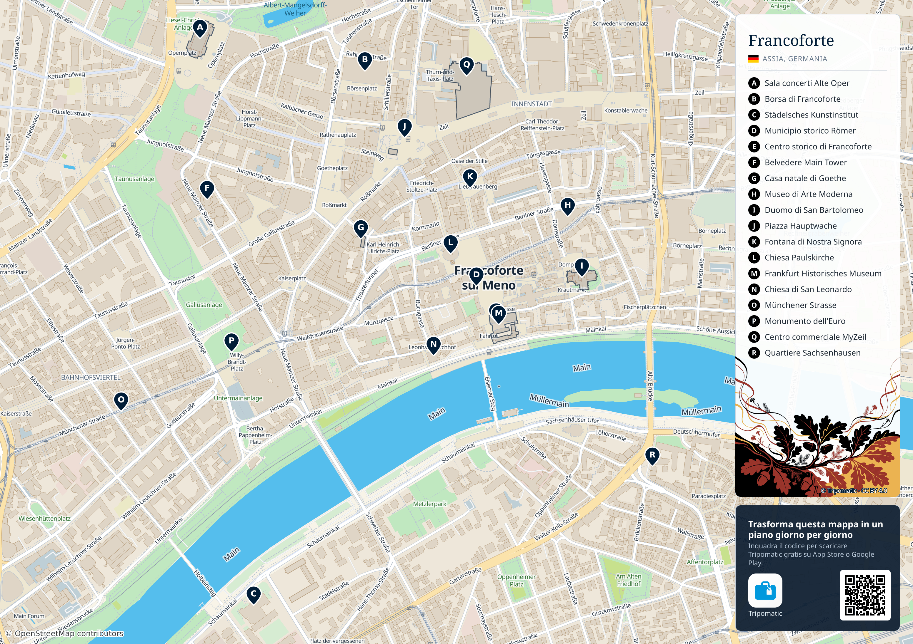 Francoforte – mappa turistica stampabile con le migliori attrazioni numerate
