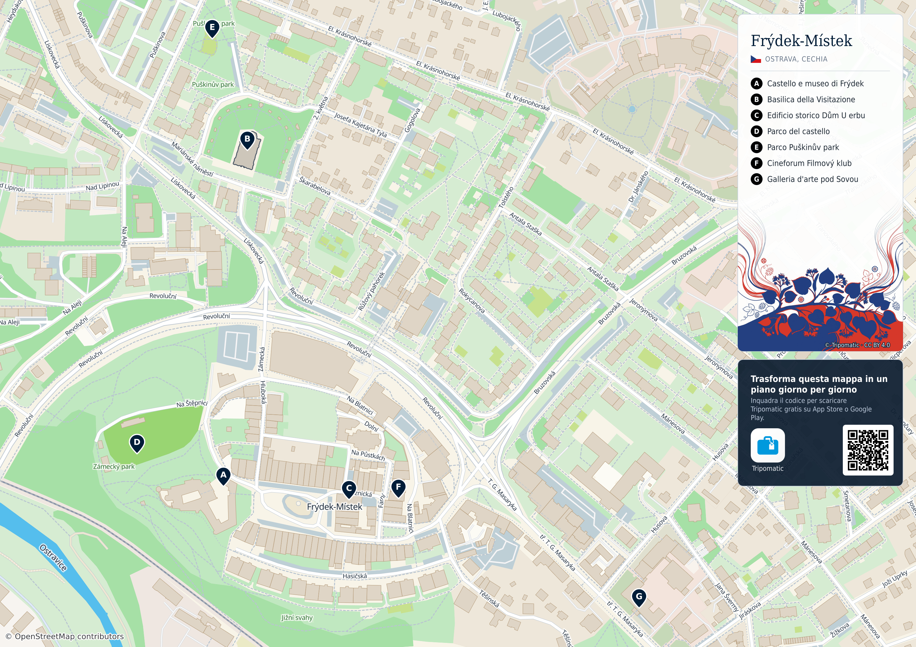 Frýdek-Místek – mappa turistica stampabile con le migliori attrazioni numerate