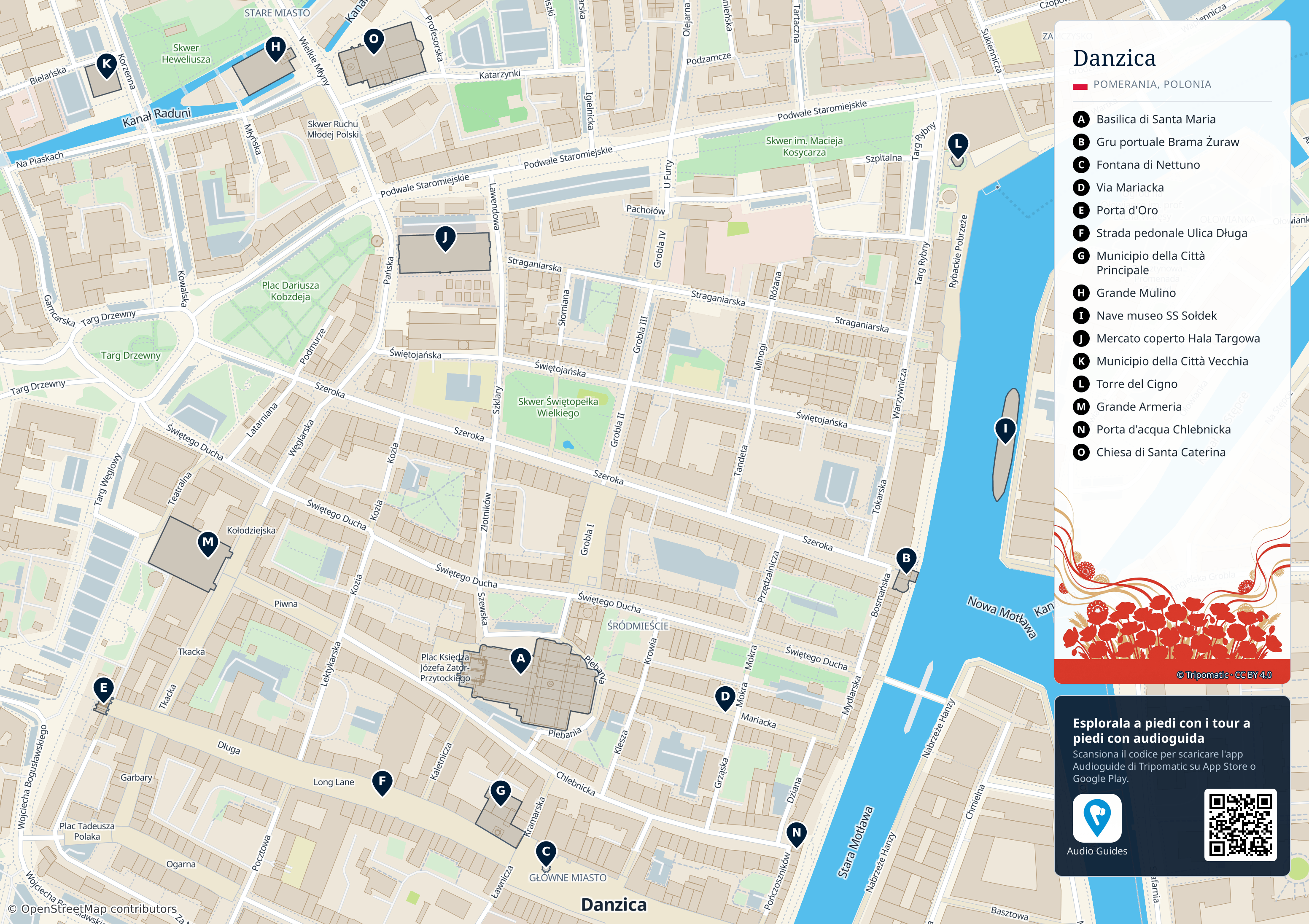 Danzica – mappa turistica stampabile con le migliori attrazioni numerate
