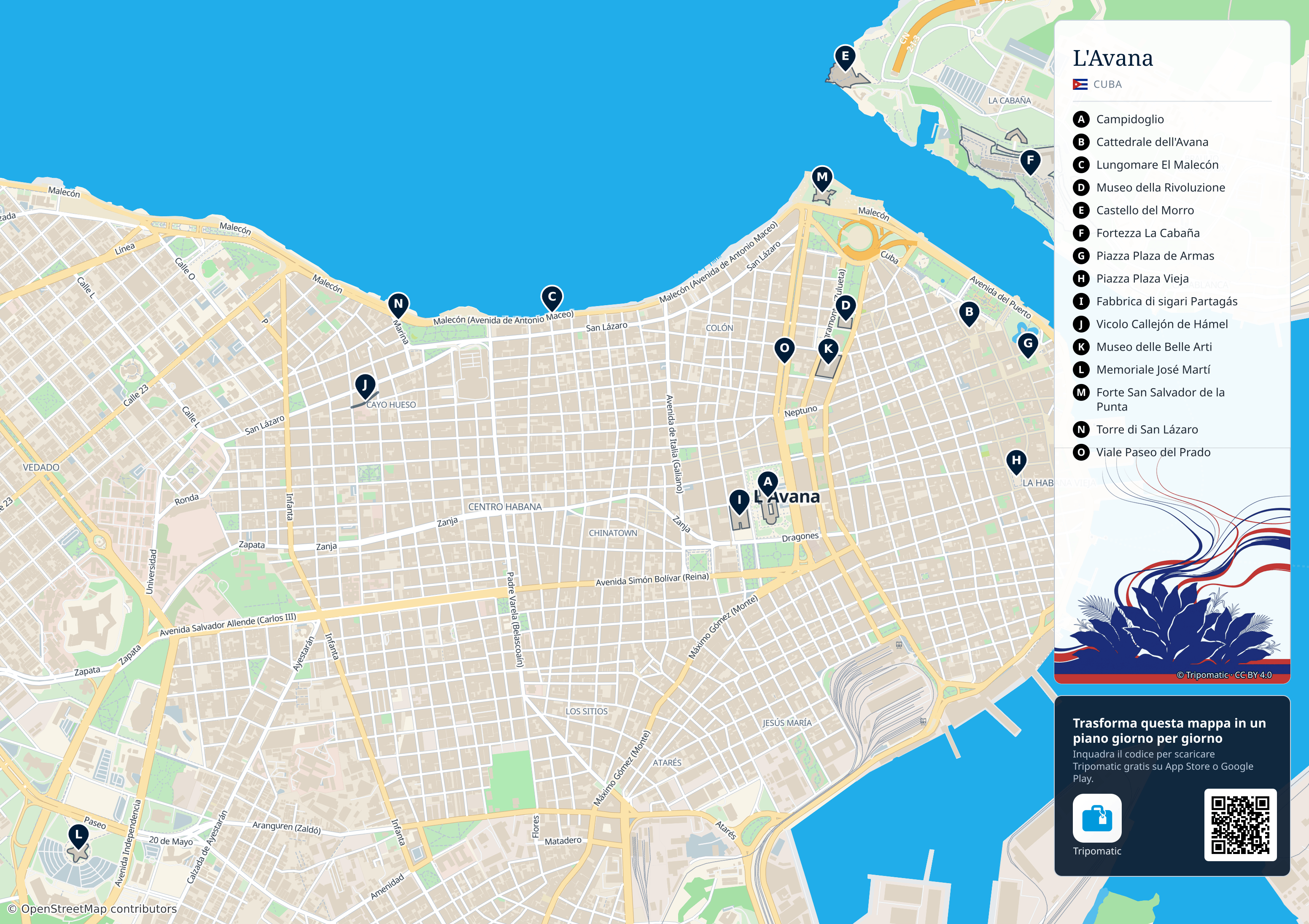 L'Avana – mappa turistica stampabile con le migliori attrazioni numerate