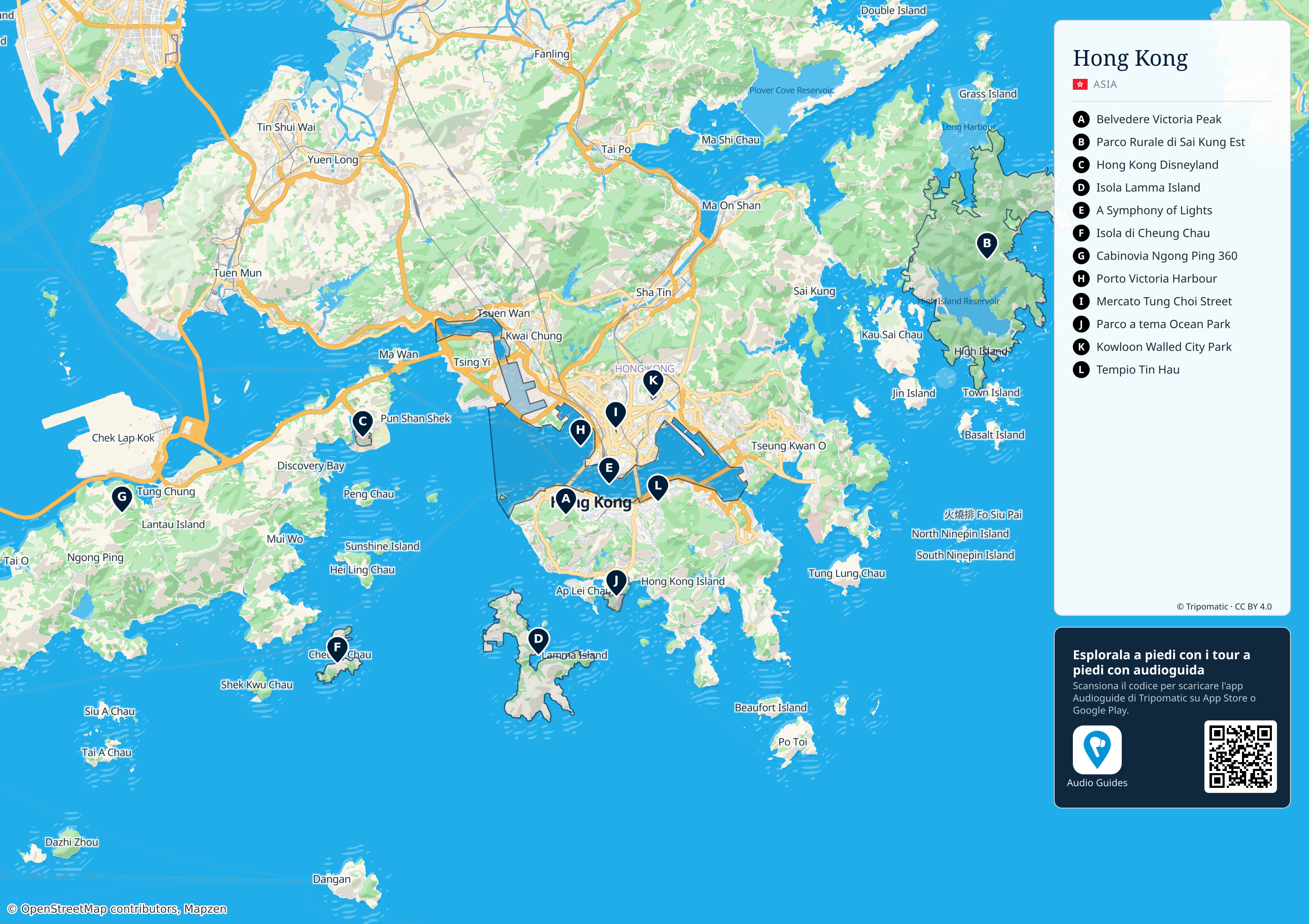 Hong Kong – mappa turistica stampabile con le migliori attrazioni numerate