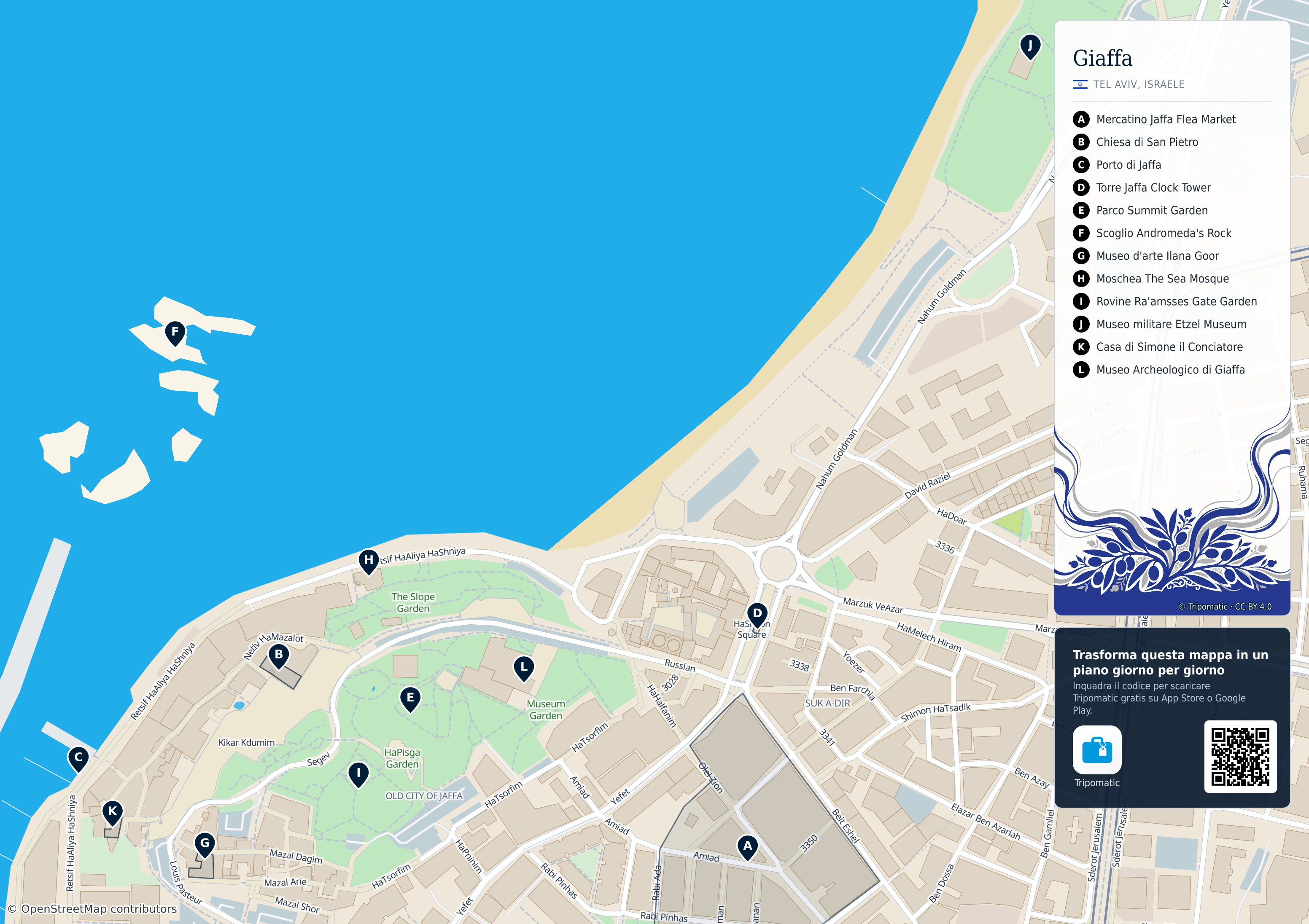 Giaffa – mappa turistica stampabile con le migliori attrazioni numerate