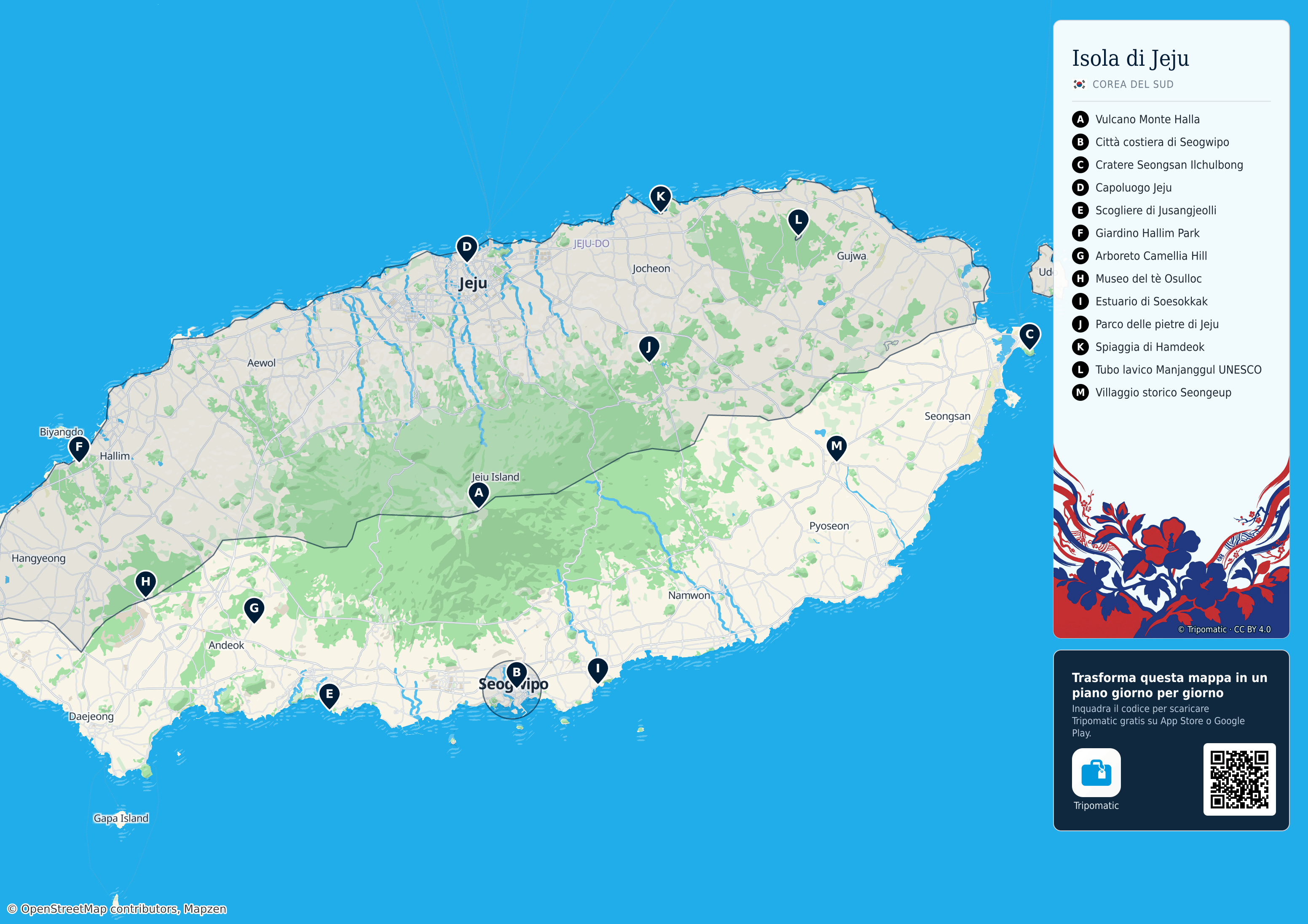Isola di Jeju – mappa turistica stampabile con le migliori attrazioni numerate