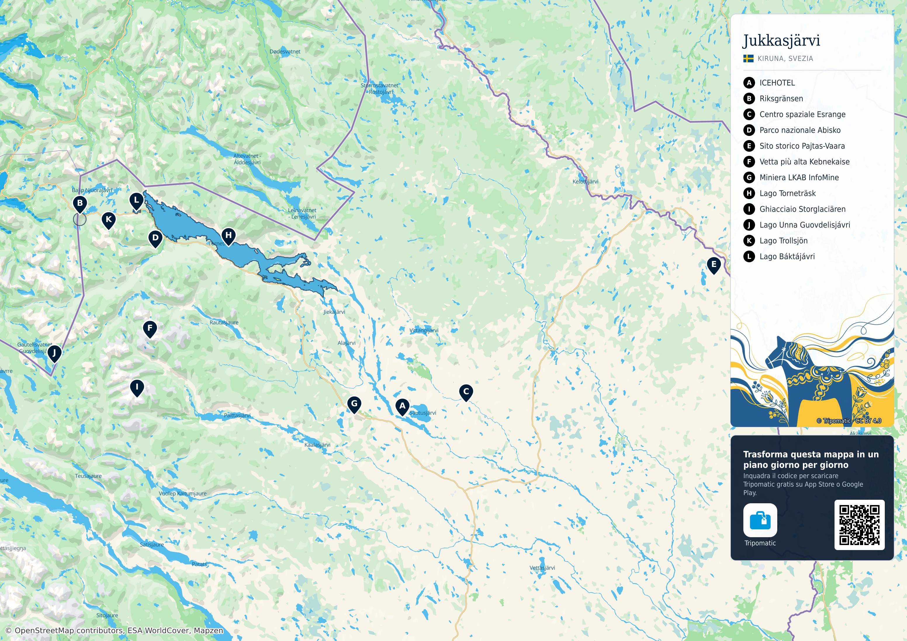 Jukkasjärvi – mappa turistica stampabile con le migliori attrazioni numerate