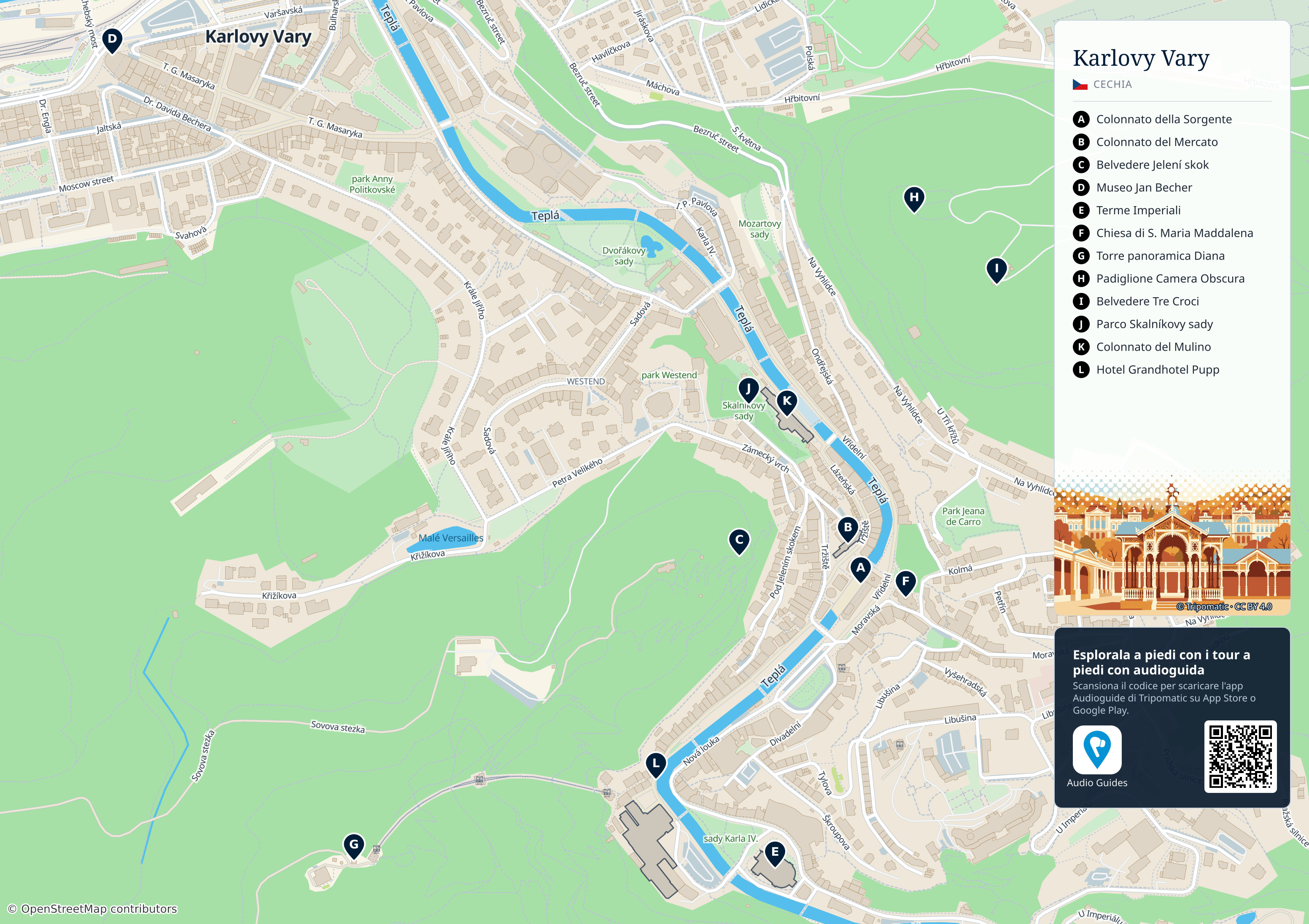 Karlovy Vary – mappa turistica stampabile con le migliori attrazioni numerate