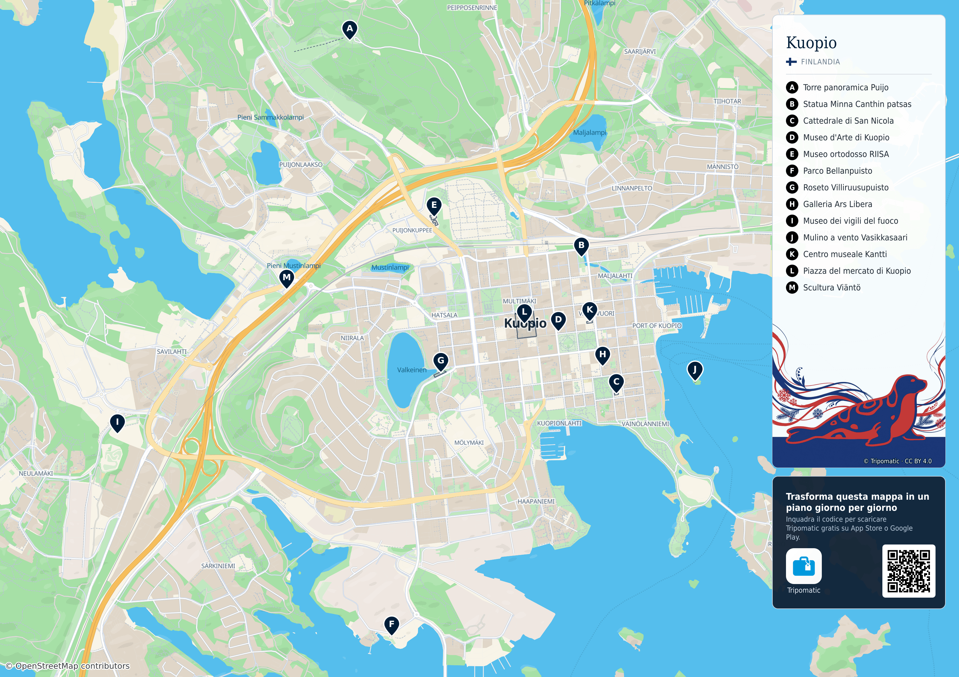Kuopio – mappa turistica stampabile con le migliori attrazioni numerate