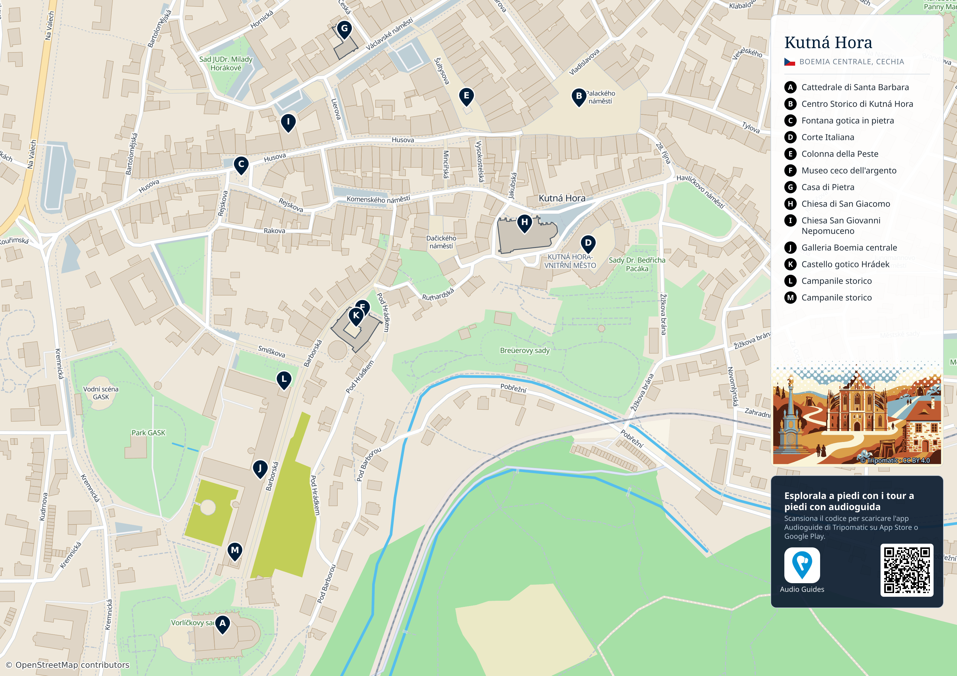Kutná Hora – mappa turistica stampabile con le migliori attrazioni numerate