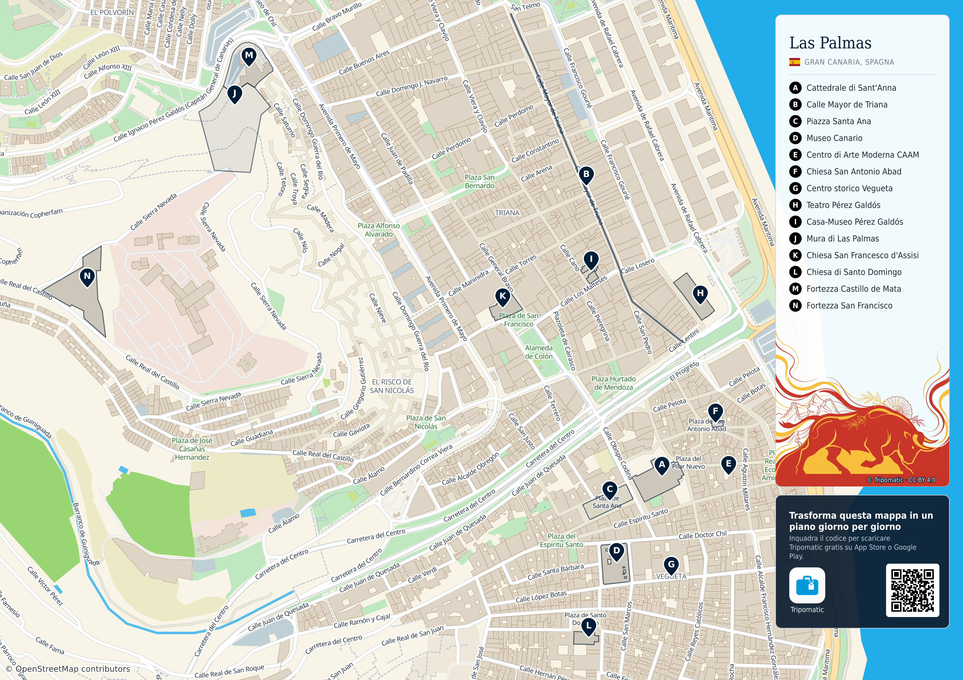 Las Palmas de Gran Canaria – mappa turistica stampabile con le migliori attrazioni numerate