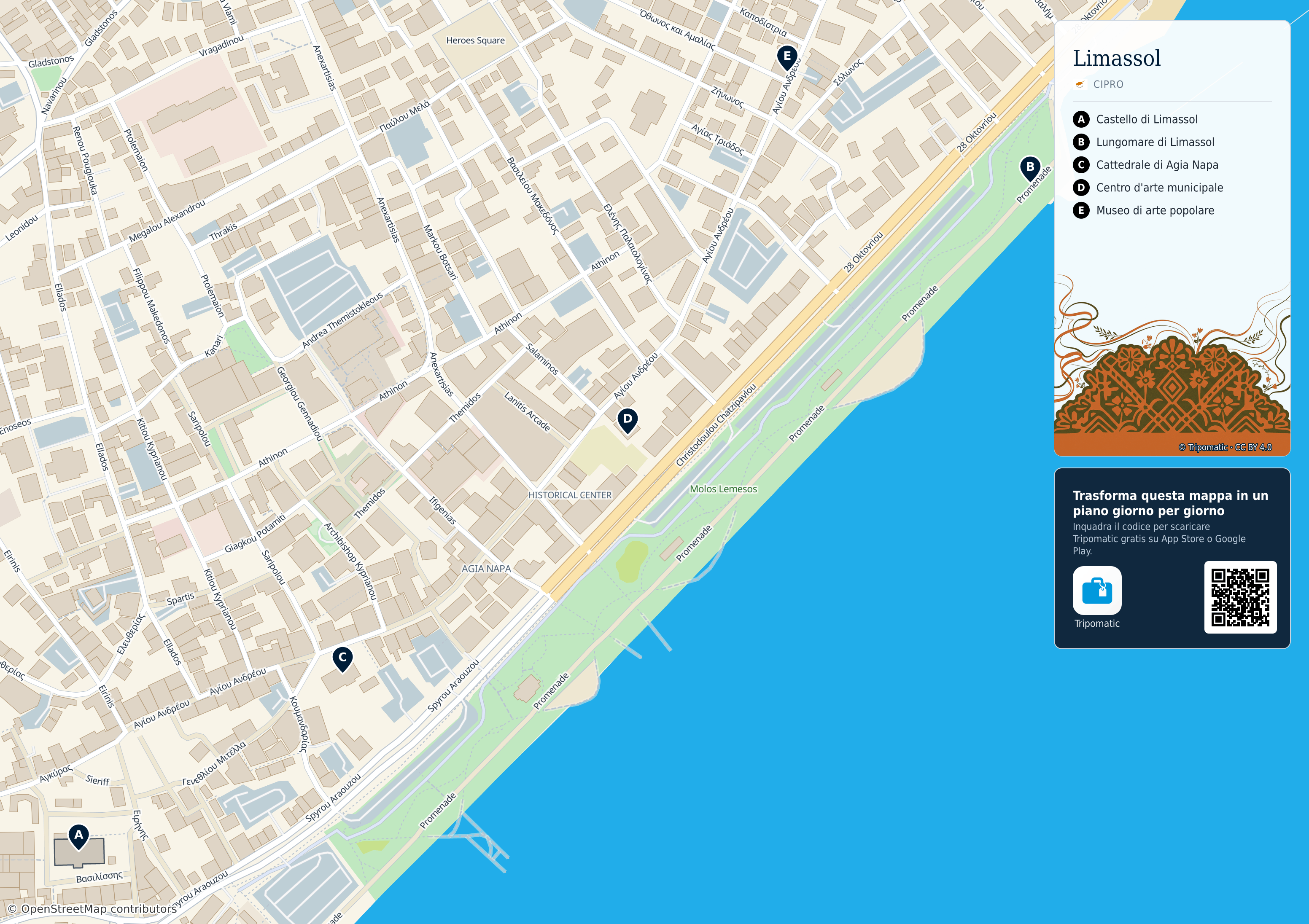 Limassol – mappa turistica stampabile con le migliori attrazioni numerate