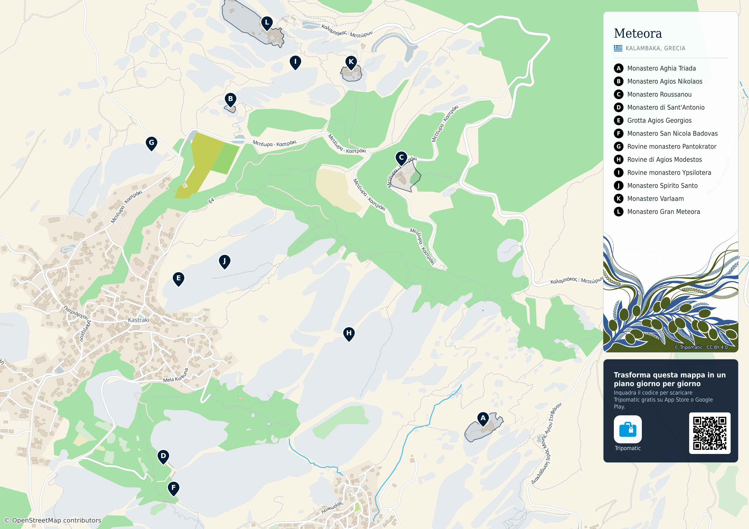 Meteora – mappa turistica stampabile con le migliori attrazioni numerate