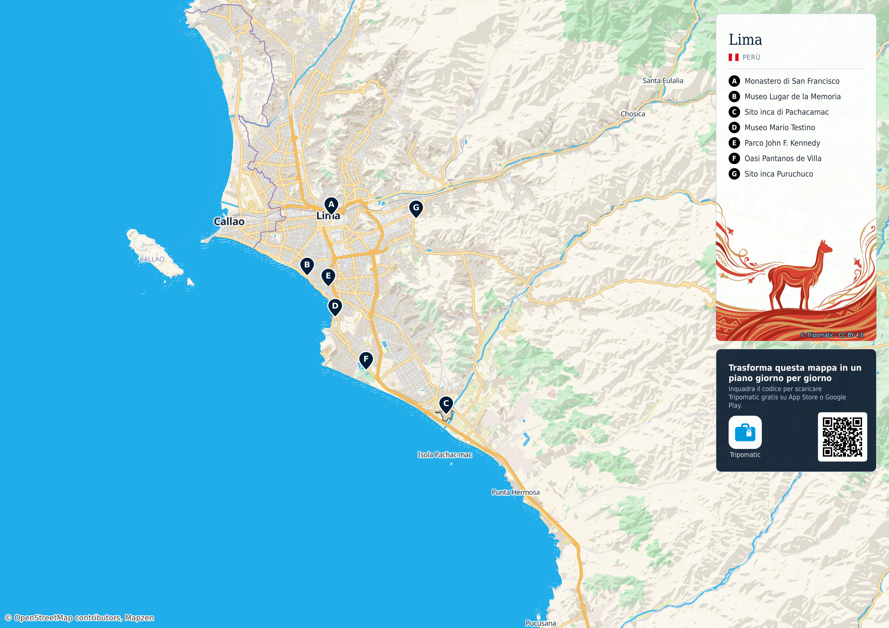 Municipalità metropolitana di Lima – mappa turistica stampabile con le migliori attrazioni numerate