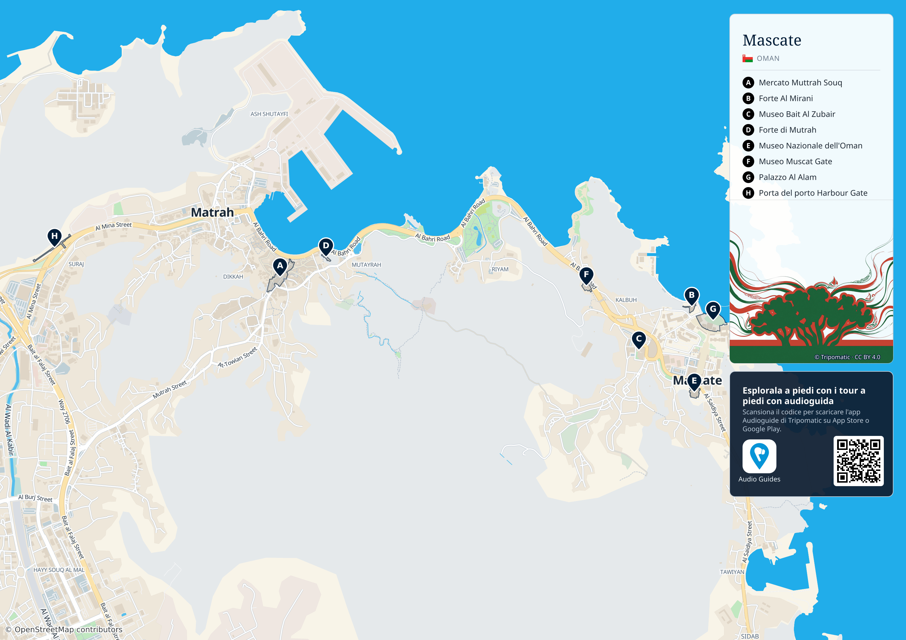 Mascate – mappa turistica stampabile con le migliori attrazioni numerate