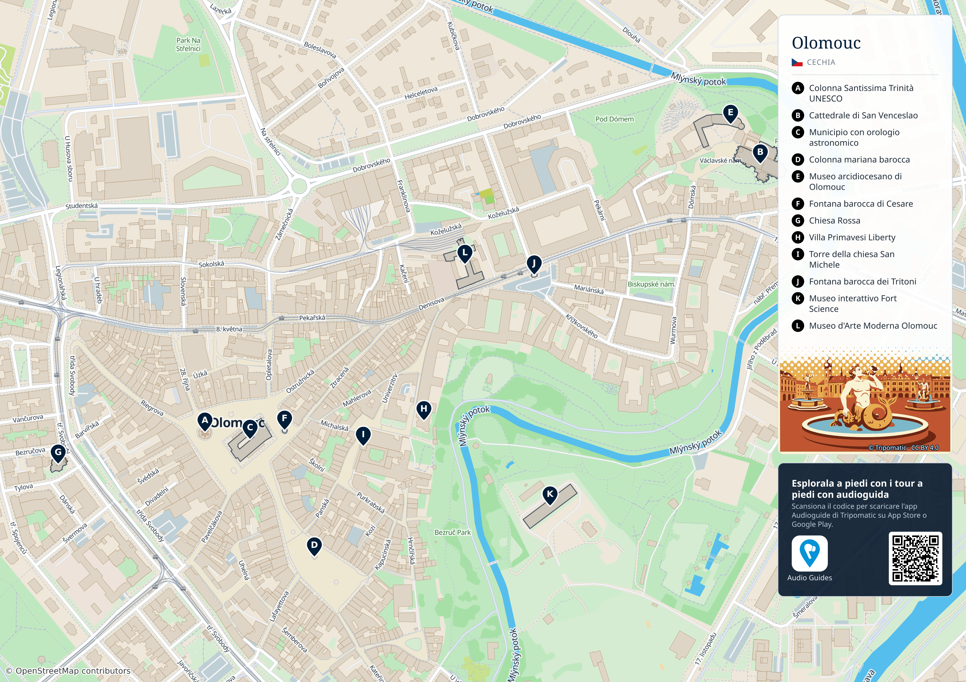 Olomouc – mappa turistica stampabile con le migliori attrazioni numerate