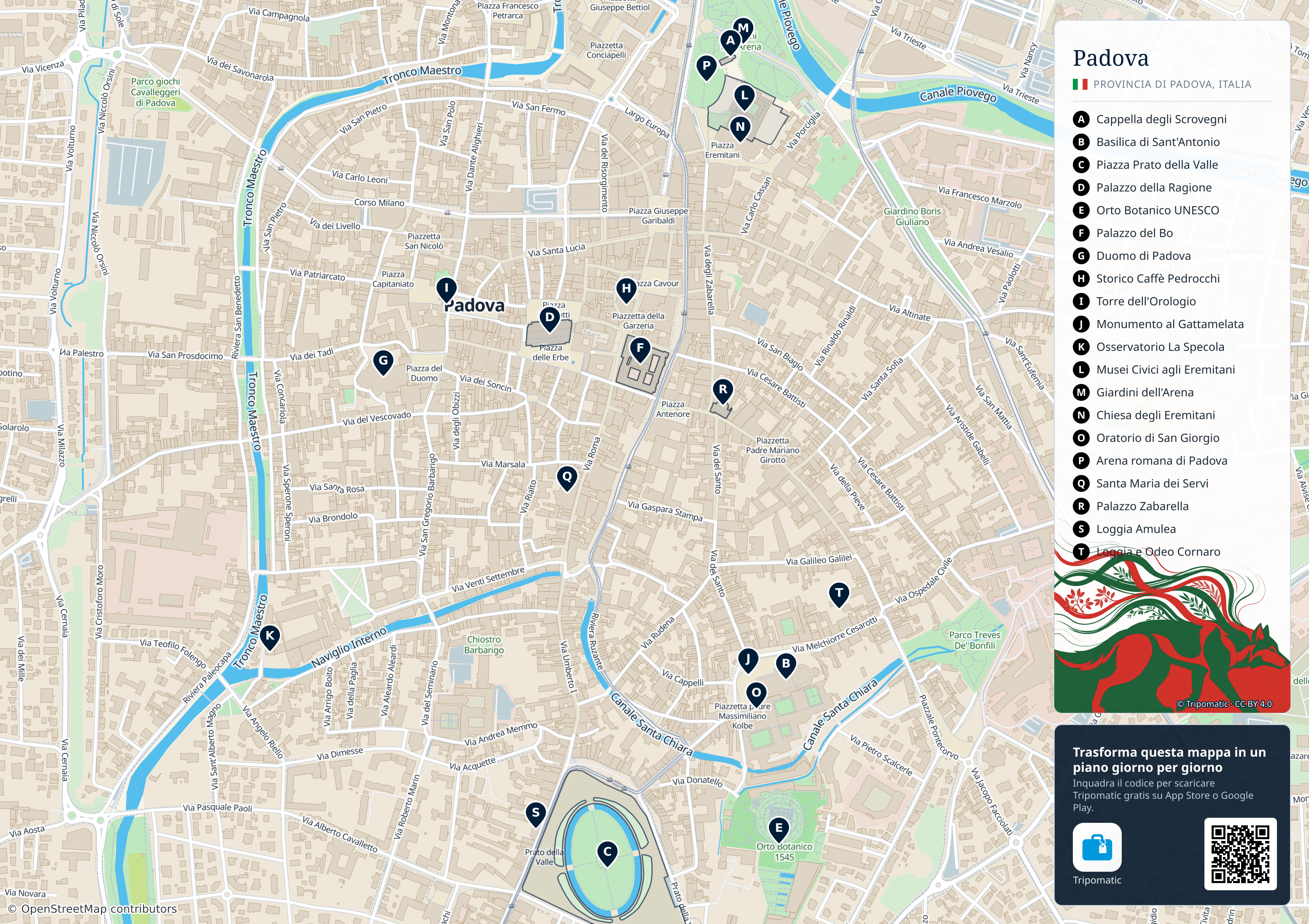 Padova – mappa turistica stampabile con le migliori attrazioni numerate