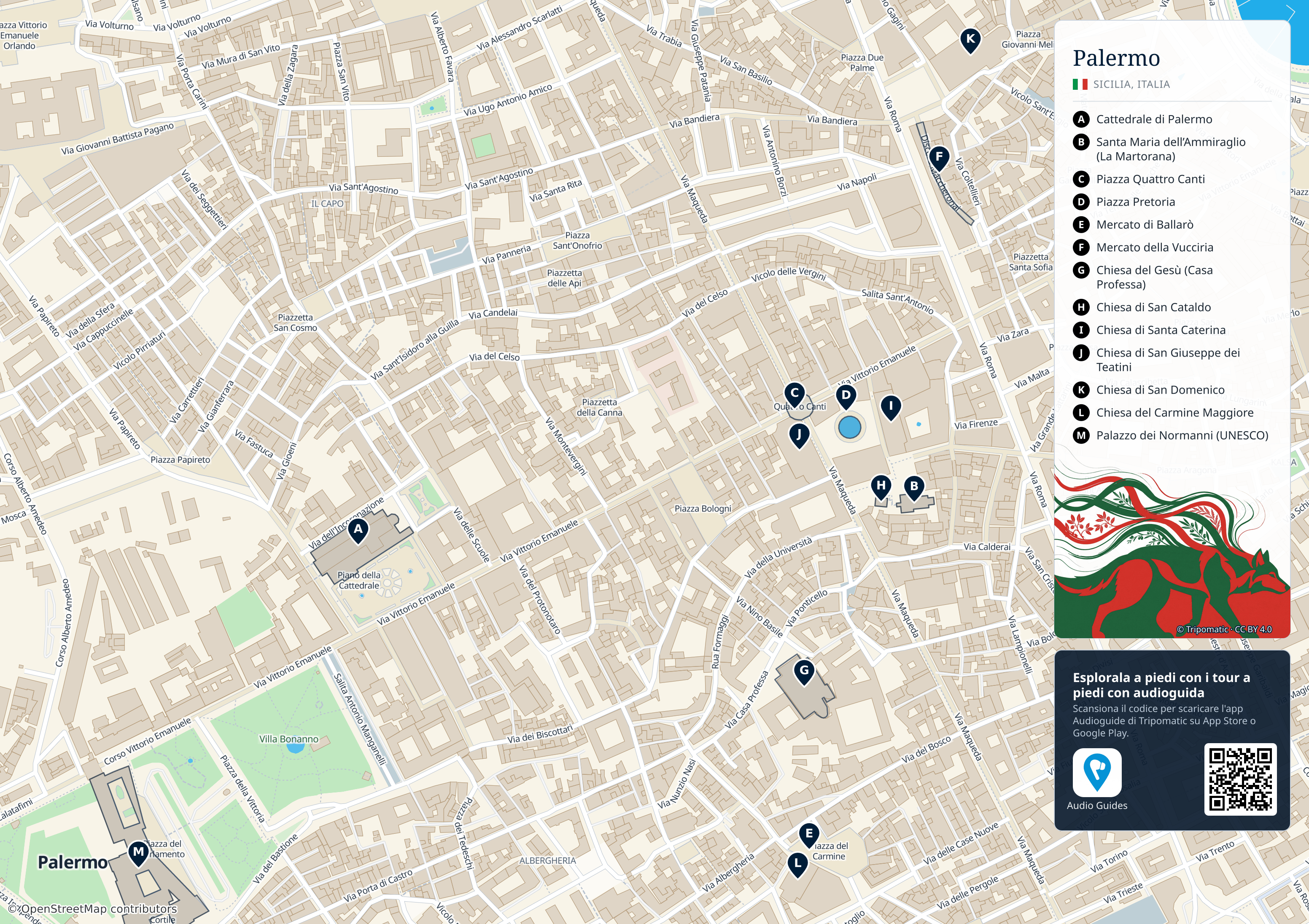 Palermo – mappa turistica stampabile con le migliori attrazioni numerate