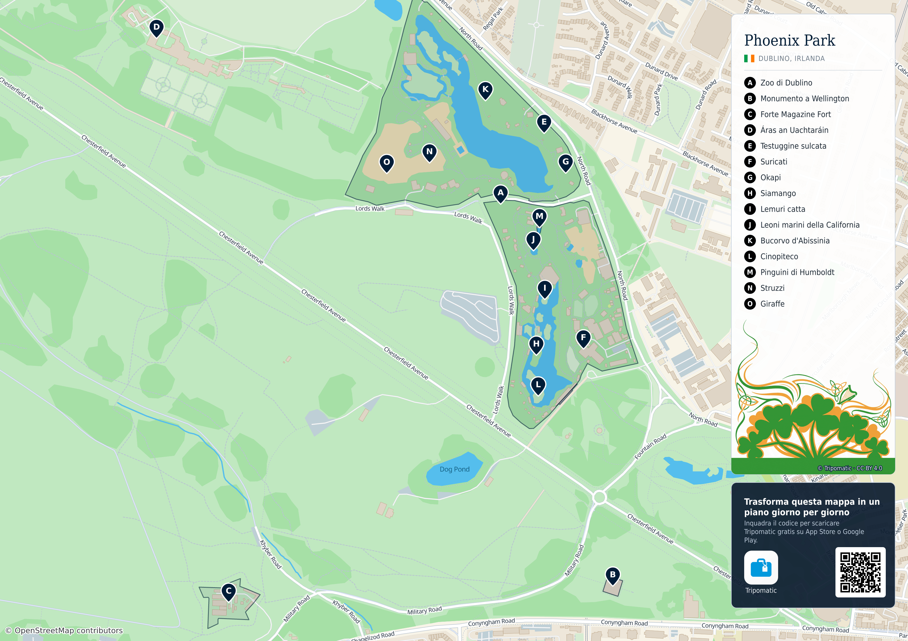 Phoenix Park – mappa turistica stampabile con le migliori attrazioni numerate