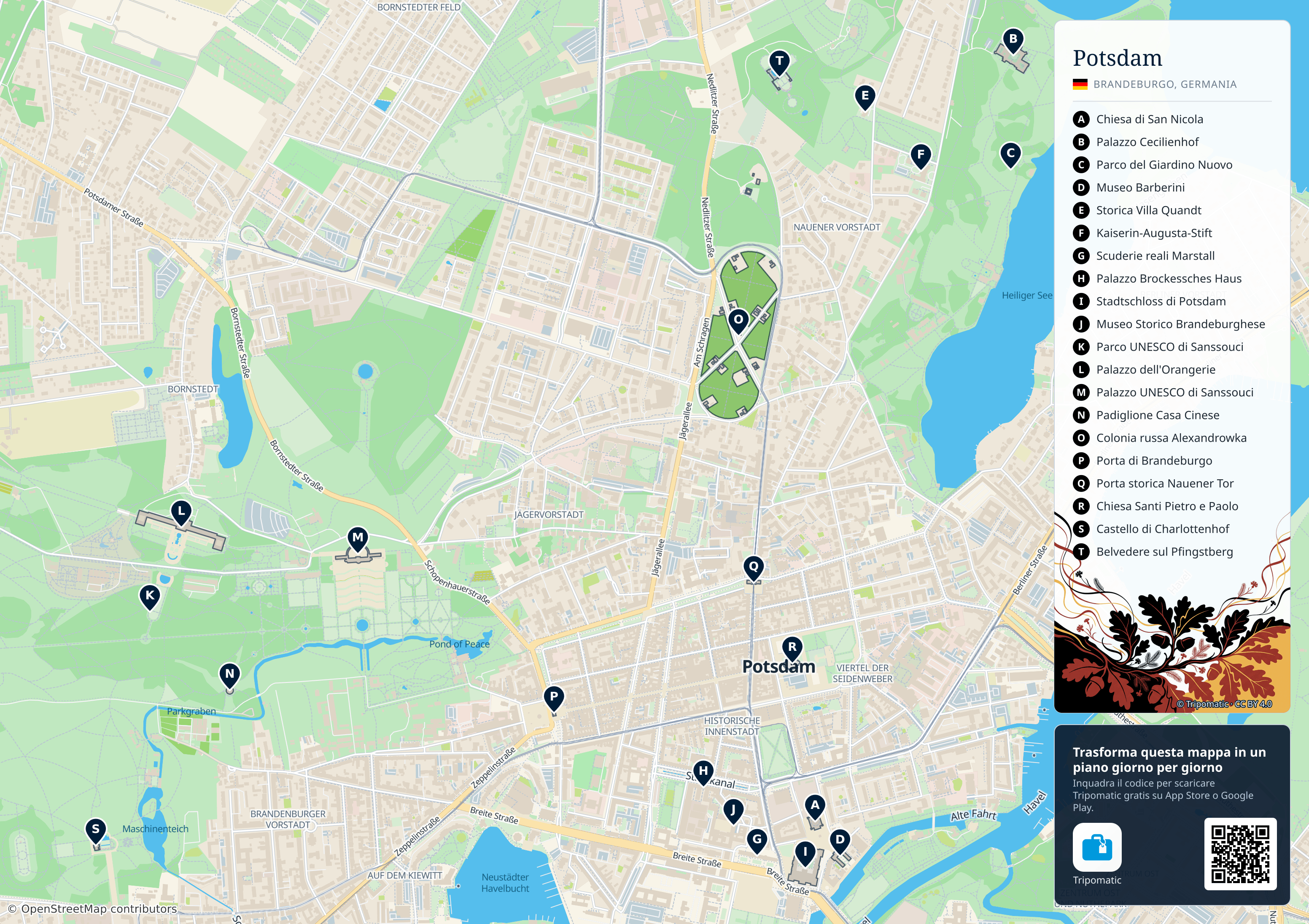 Potsdam – mappa turistica stampabile con le migliori attrazioni numerate