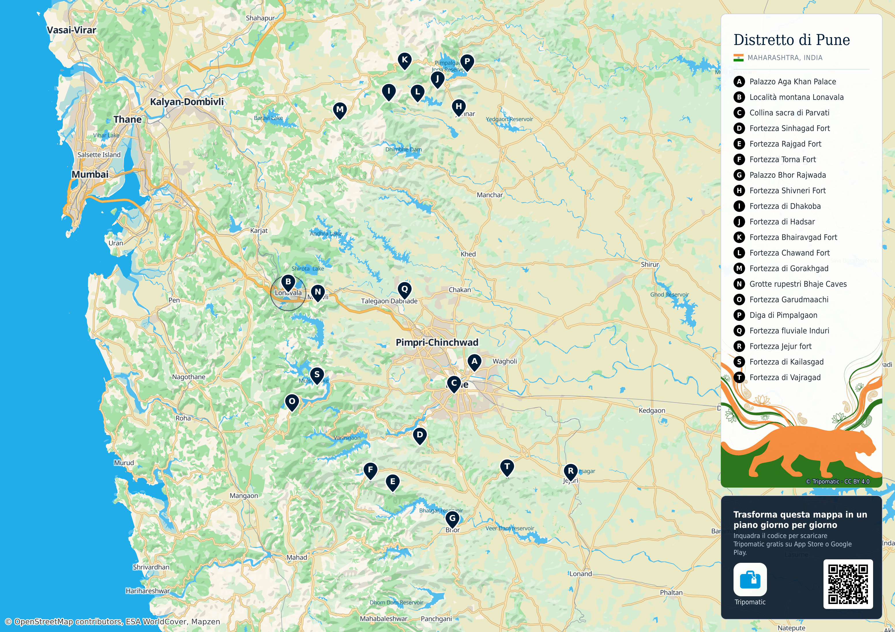 distretto di Pune – mappa turistica stampabile con le migliori attrazioni numerate