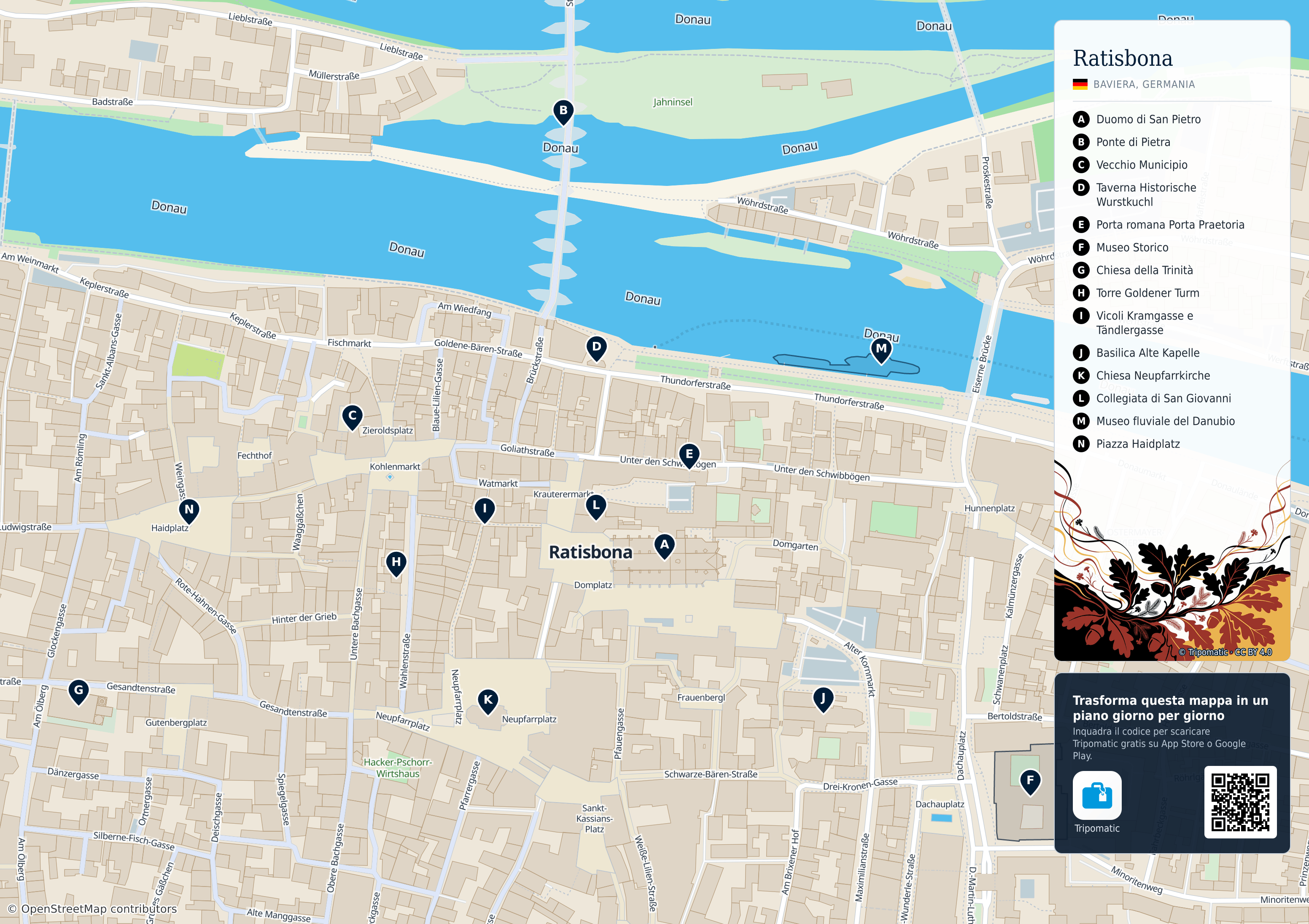 Ratisbona – mappa turistica stampabile con le migliori attrazioni numerate