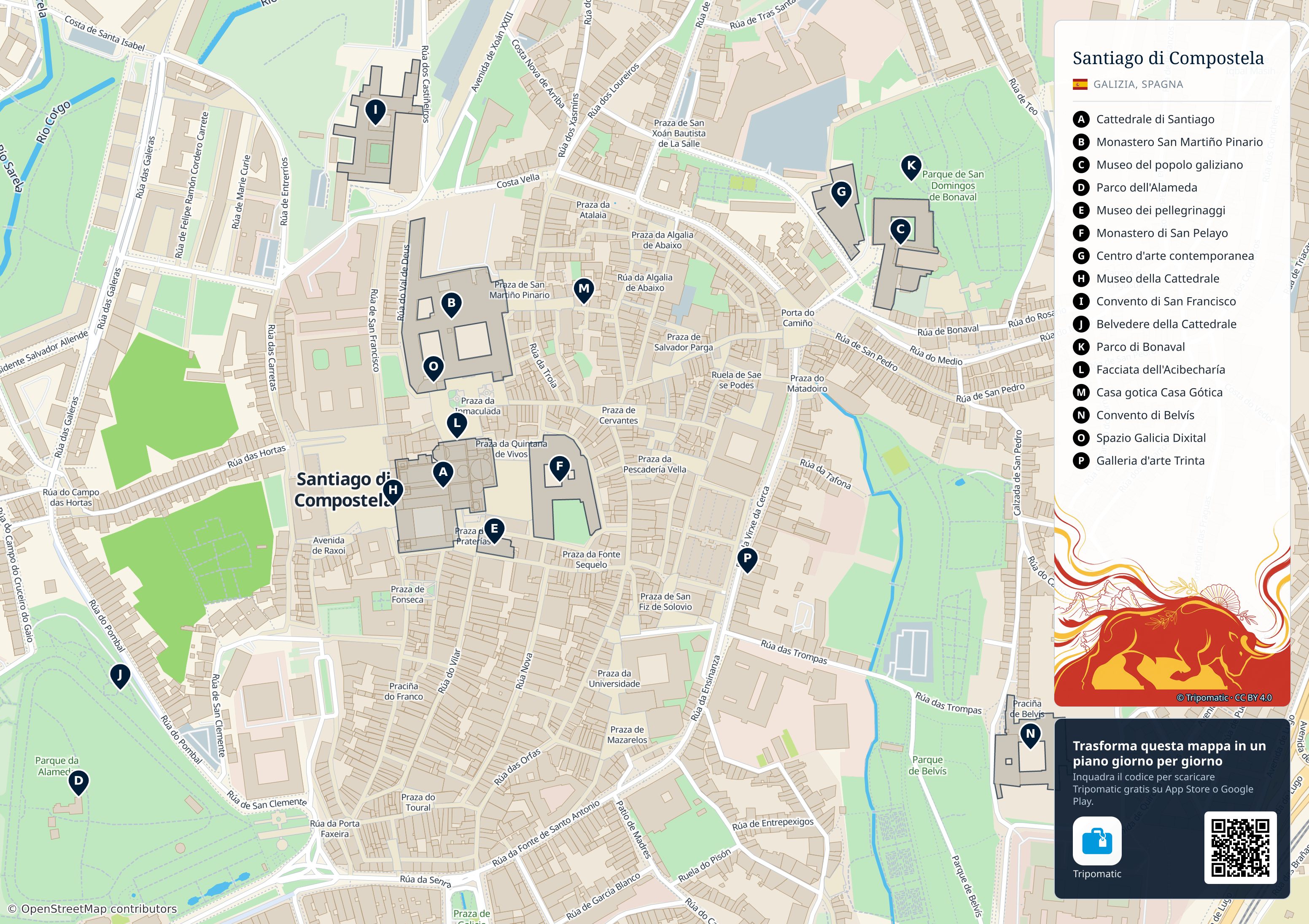 Santiago di Compostela – mappa turistica stampabile con le migliori attrazioni numerate