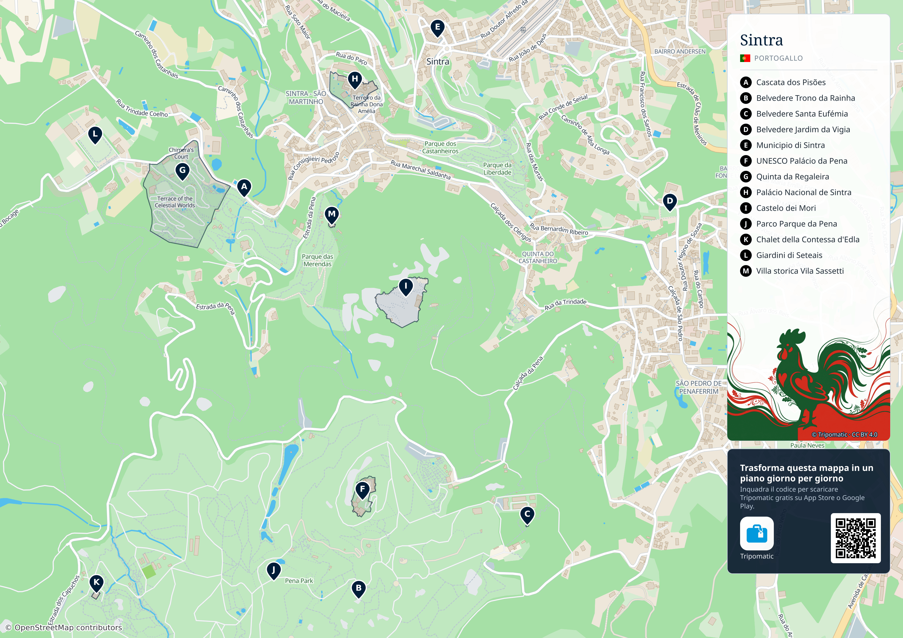 Sintra – mappa turistica stampabile con le migliori attrazioni numerate