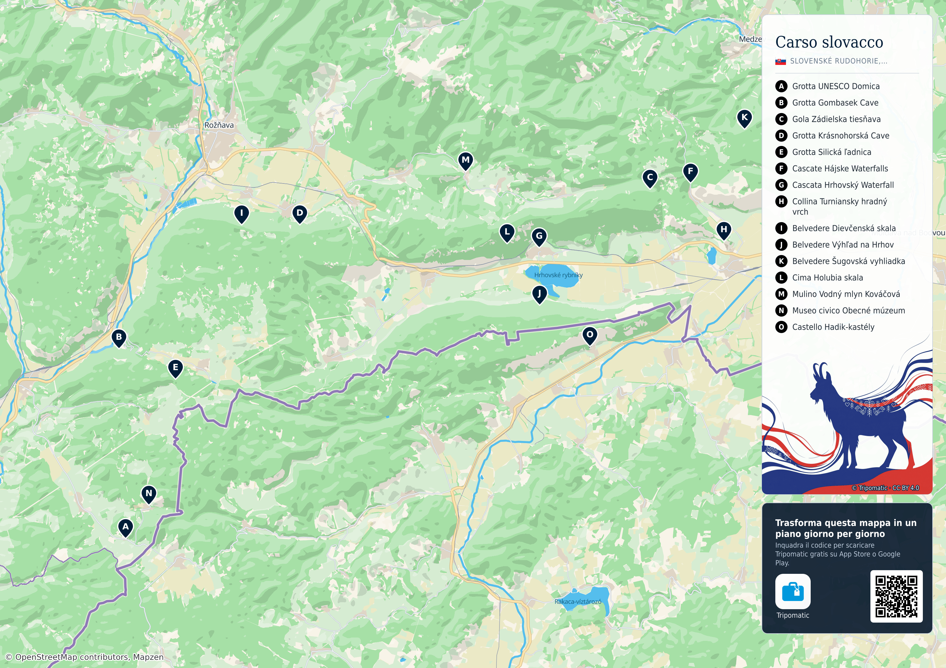 Carso slovacco – mappa turistica stampabile con le migliori attrazioni numerate