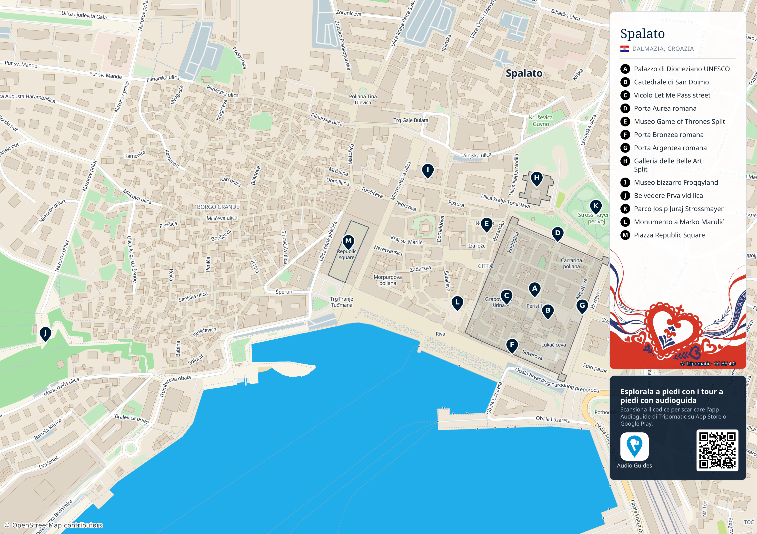 Spalato – mappa turistica stampabile con le migliori attrazioni numerate