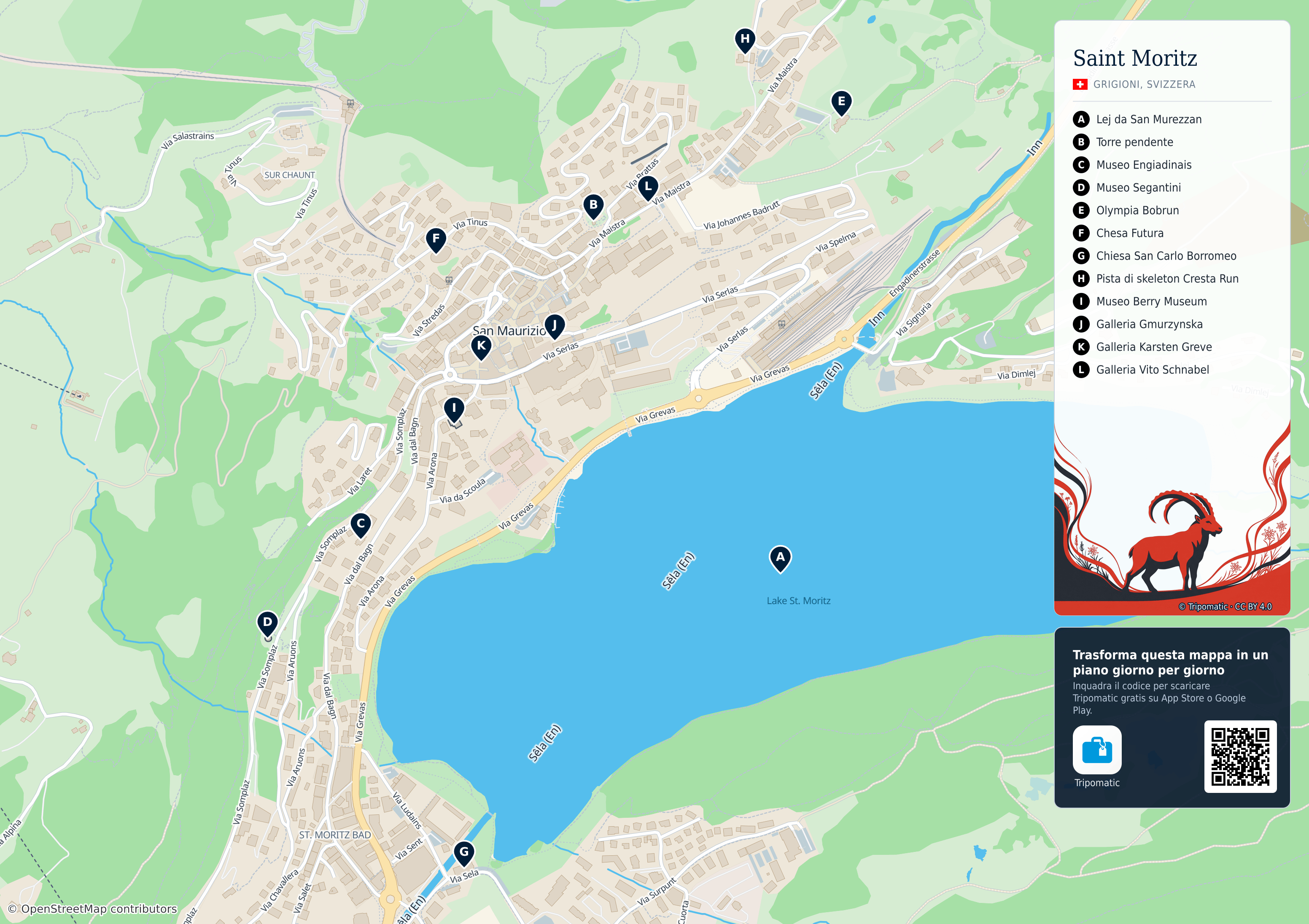 Saint Moritz – mappa turistica stampabile con le migliori attrazioni numerate