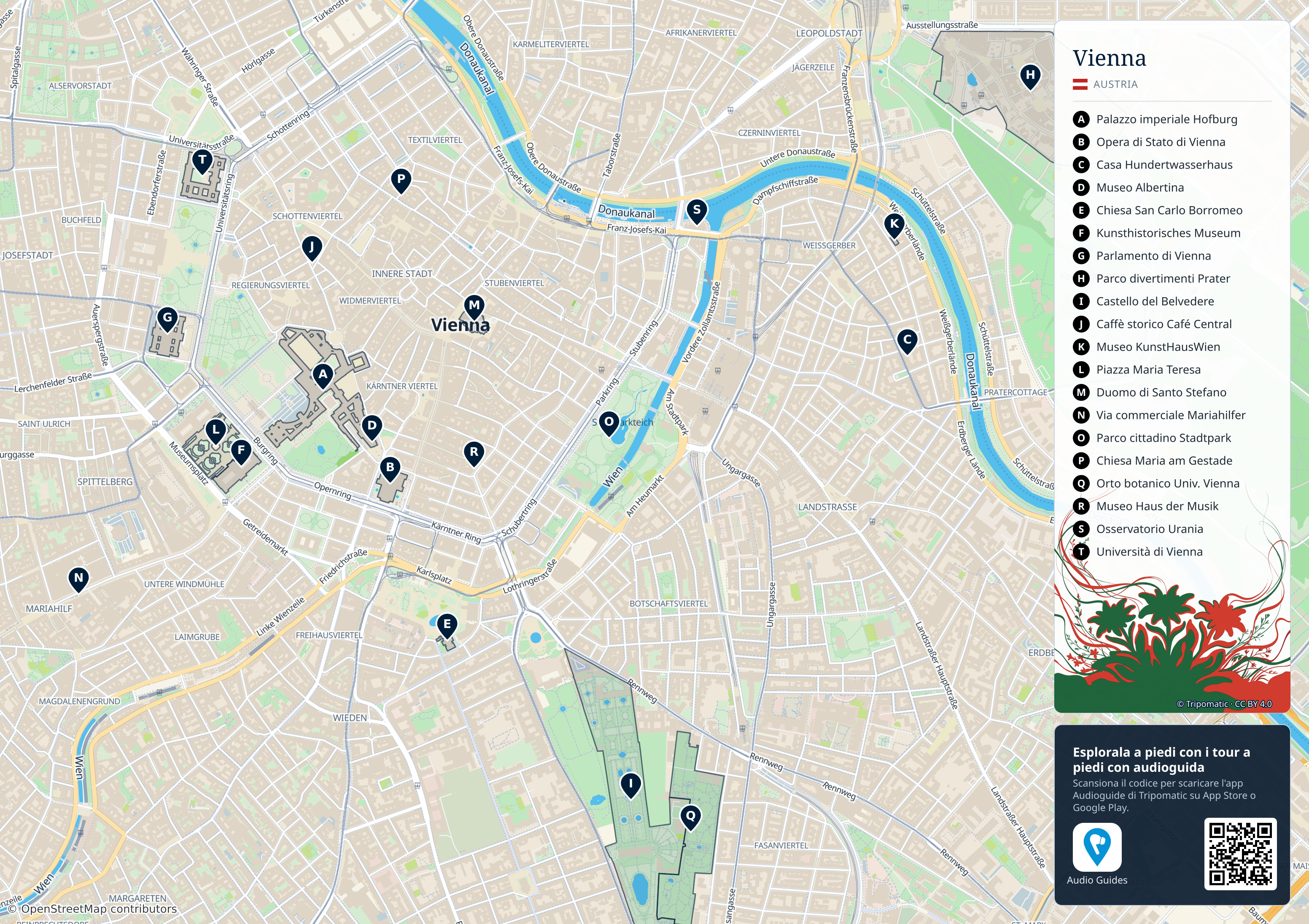 Vienna – mappa turistica stampabile con le migliori attrazioni numerate