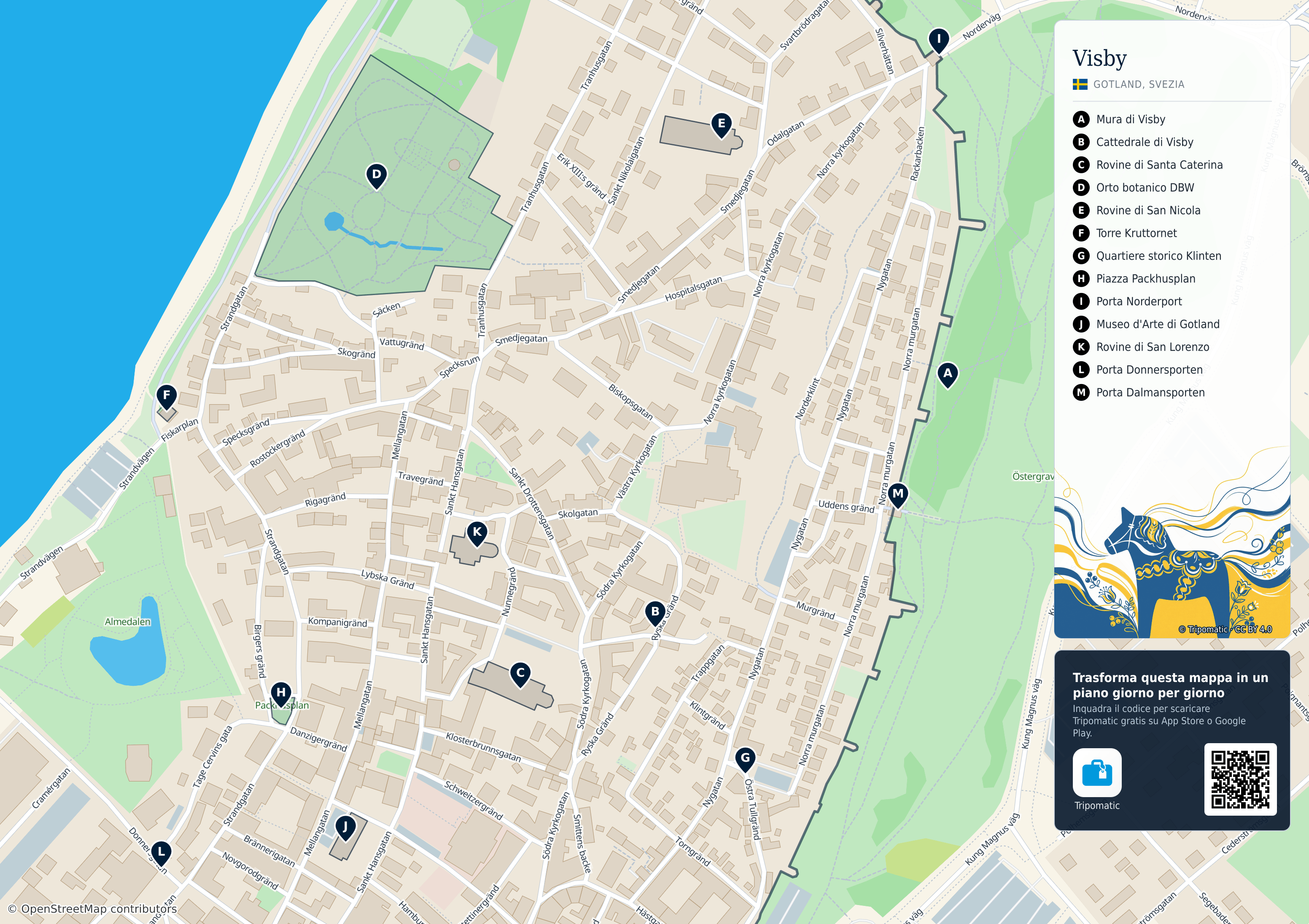Visby – mappa turistica stampabile con le migliori attrazioni numerate