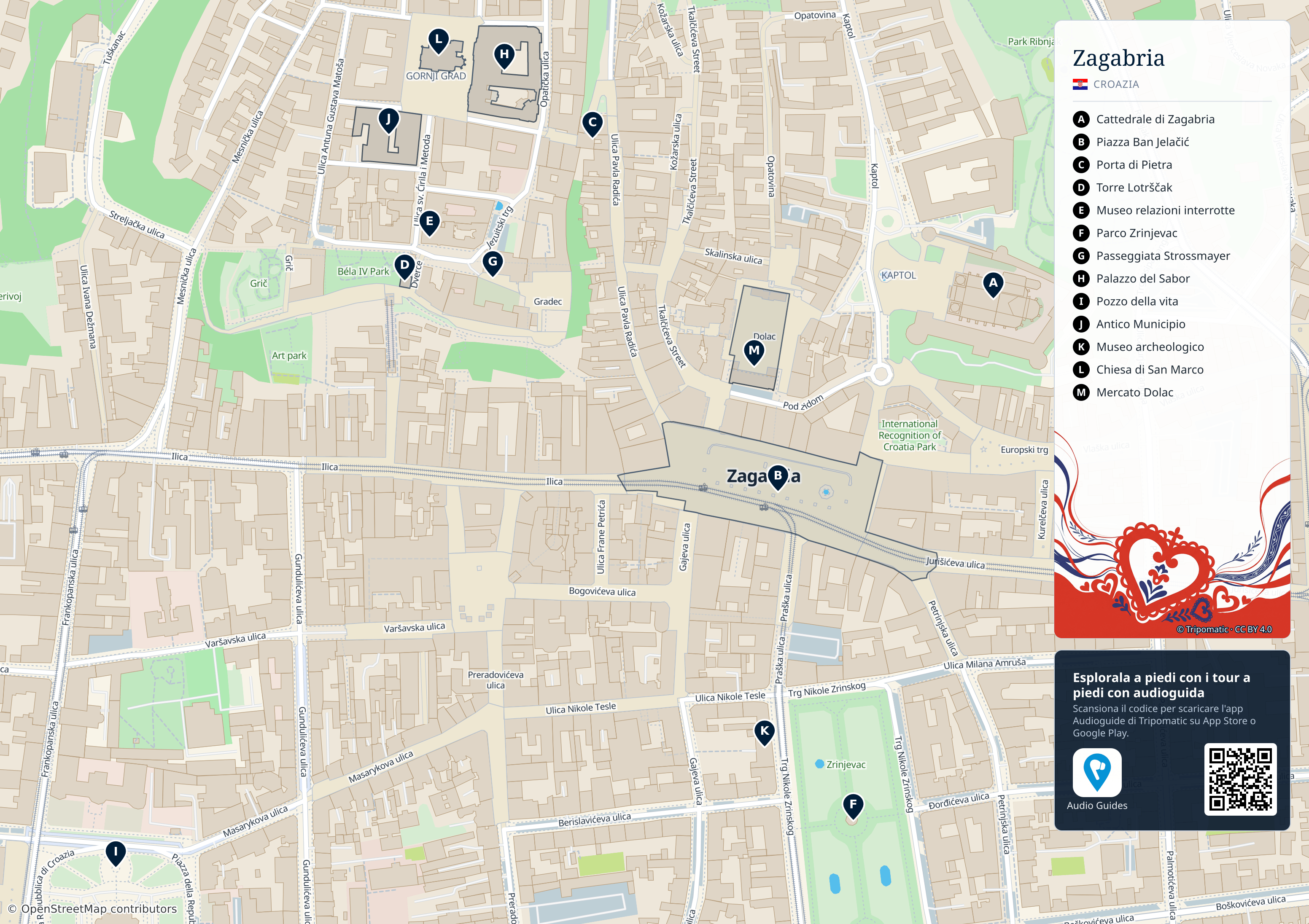 Zagabria – mappa turistica stampabile con le migliori attrazioni numerate