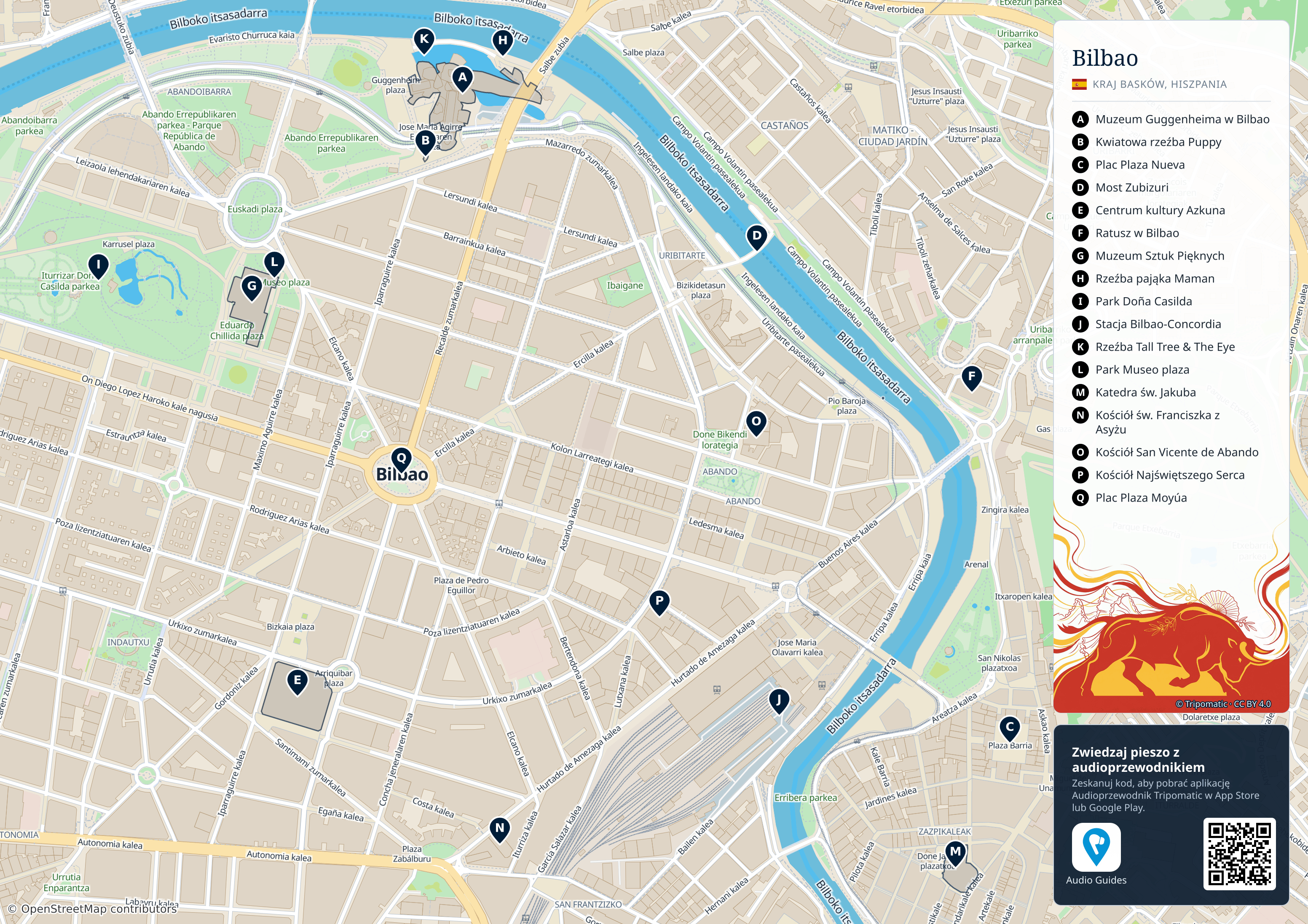 Bilbao – turystyczna mapa do druku z ponumerowanymi atrakcjami