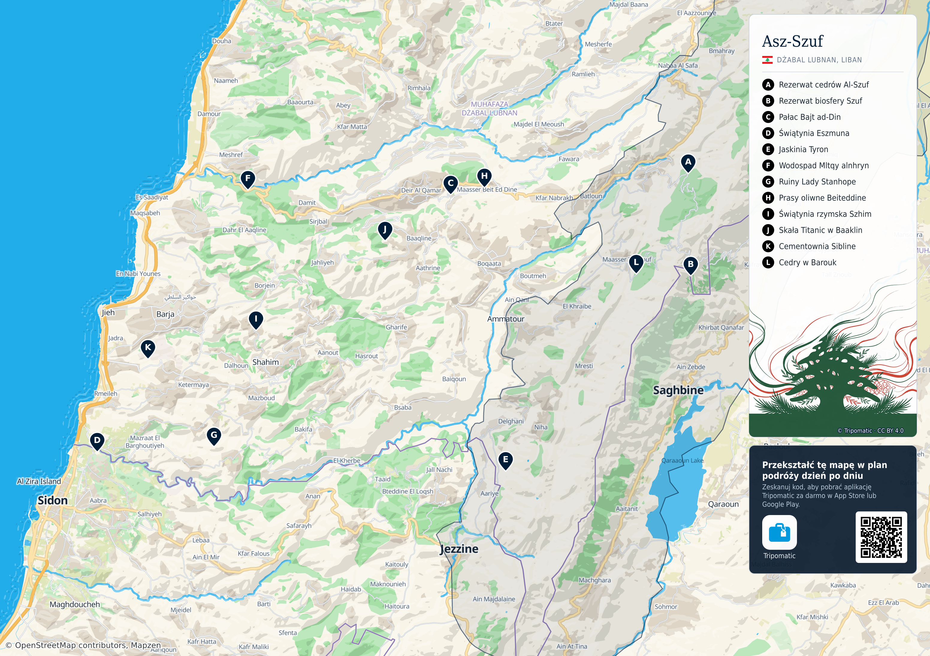 Kada Asz-Szuf – turystyczna mapa do druku z ponumerowanymi atrakcjami