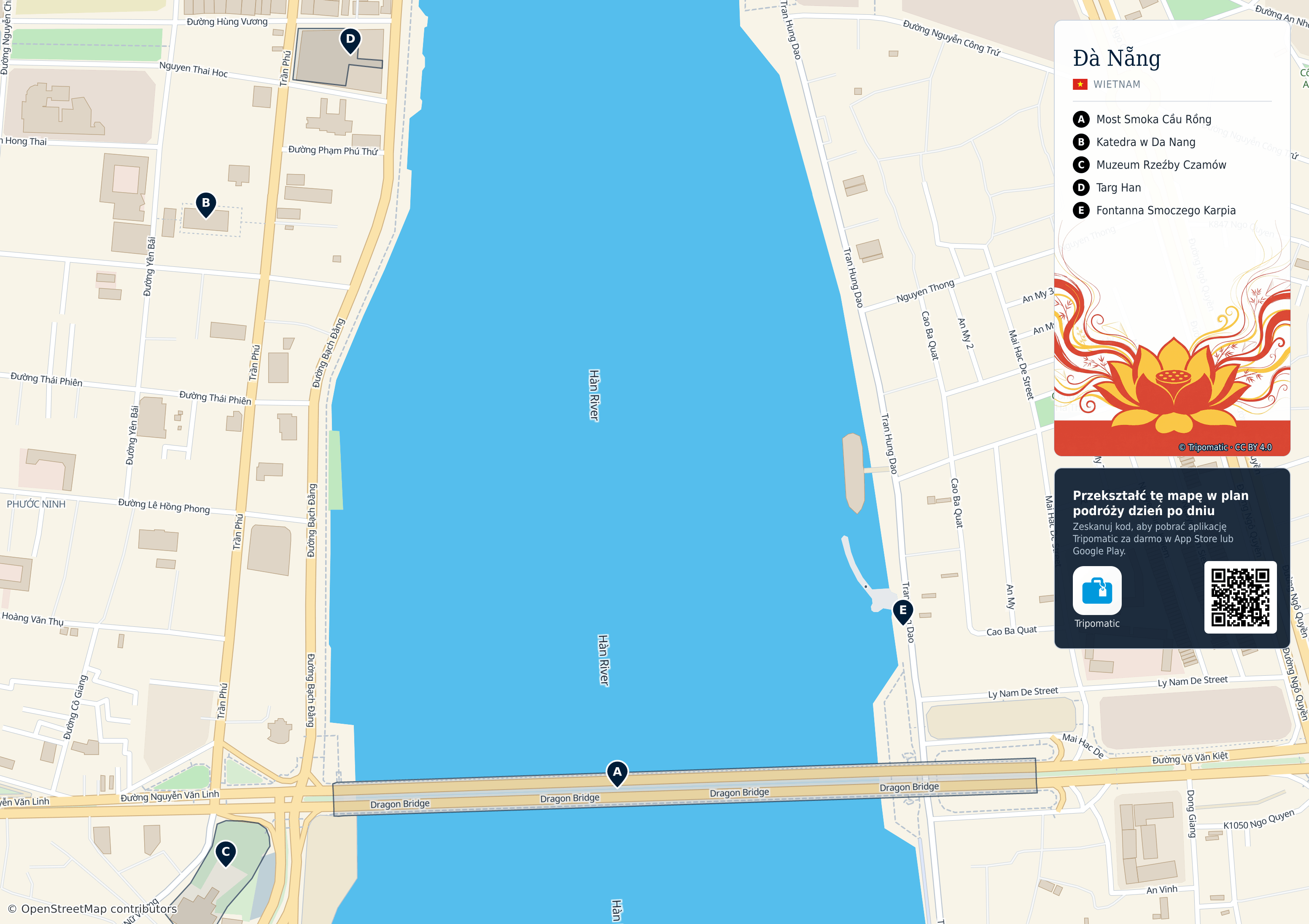 Đà Nẵng – turystyczna mapa do druku z ponumerowanymi atrakcjami