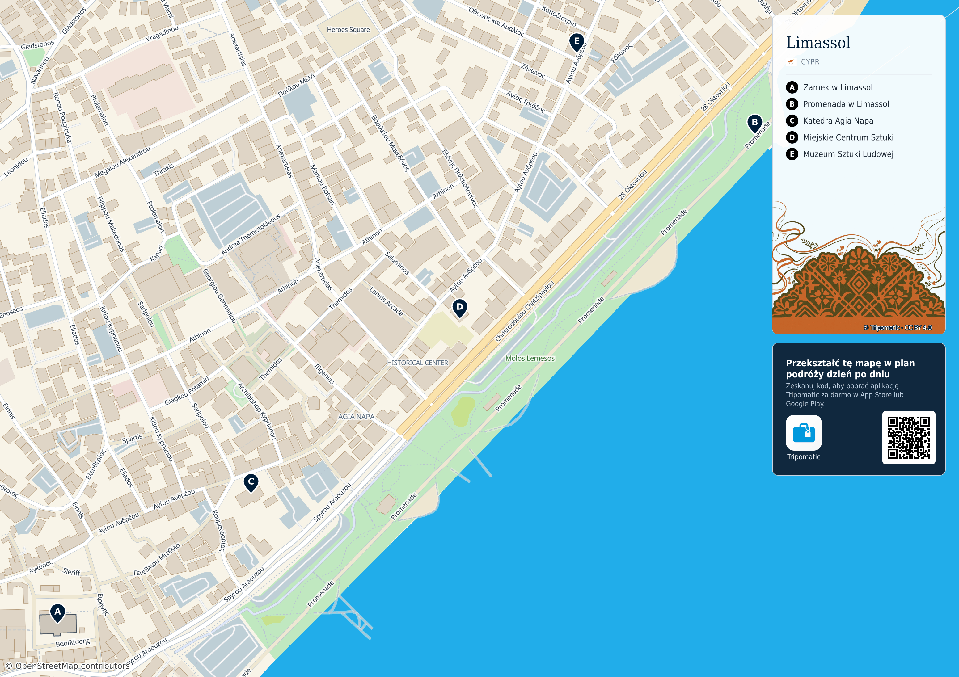 Limassol – turystyczna mapa do druku z ponumerowanymi atrakcjami