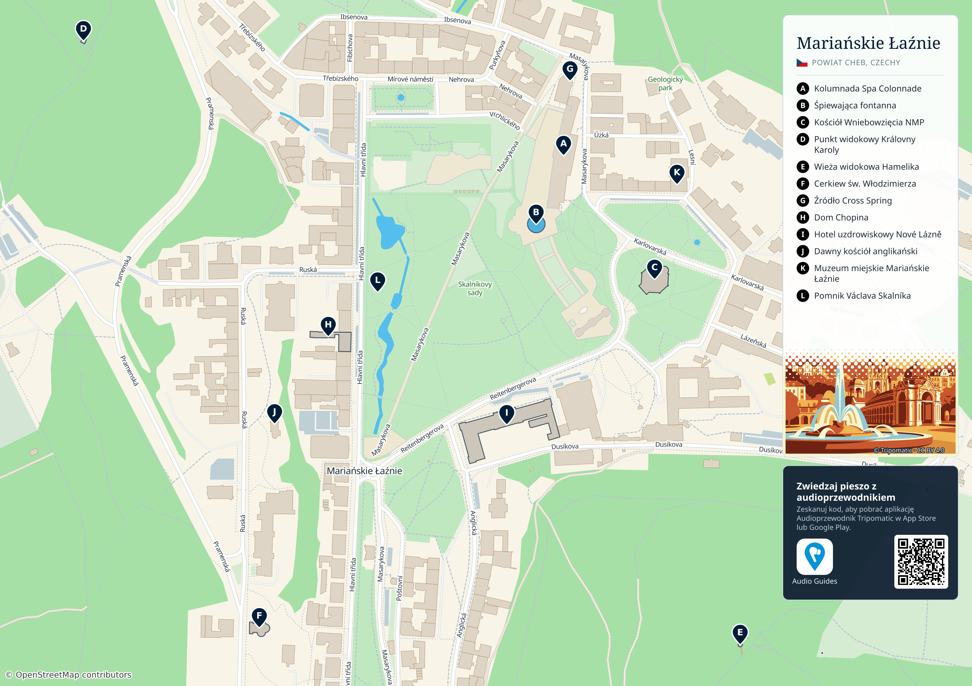 Mariańskie Łaźnie – turystyczna mapa do druku z ponumerowanymi atrakcjami