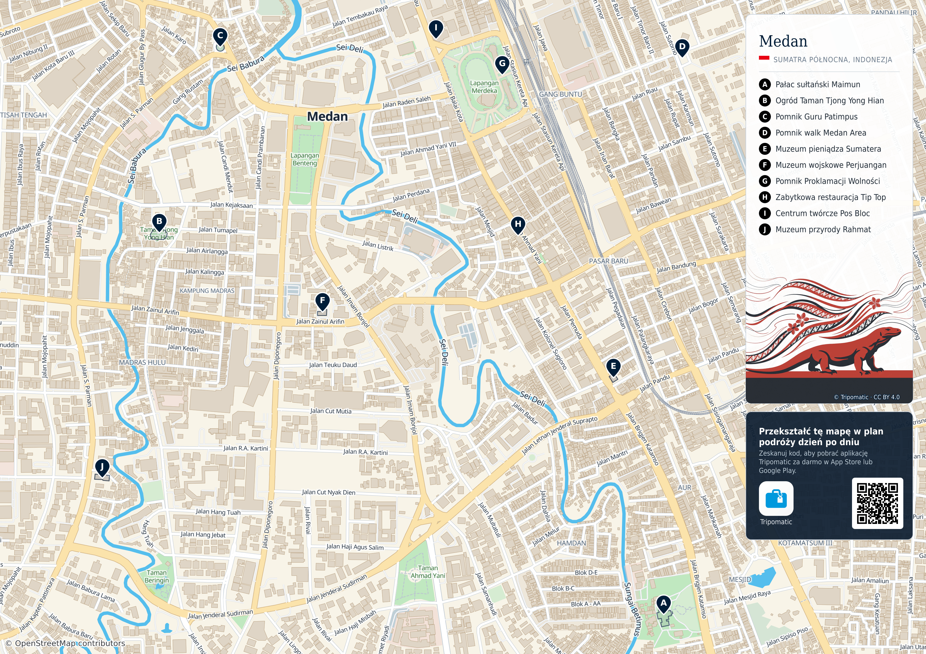 Medan – turystyczna mapa do druku z ponumerowanymi atrakcjami