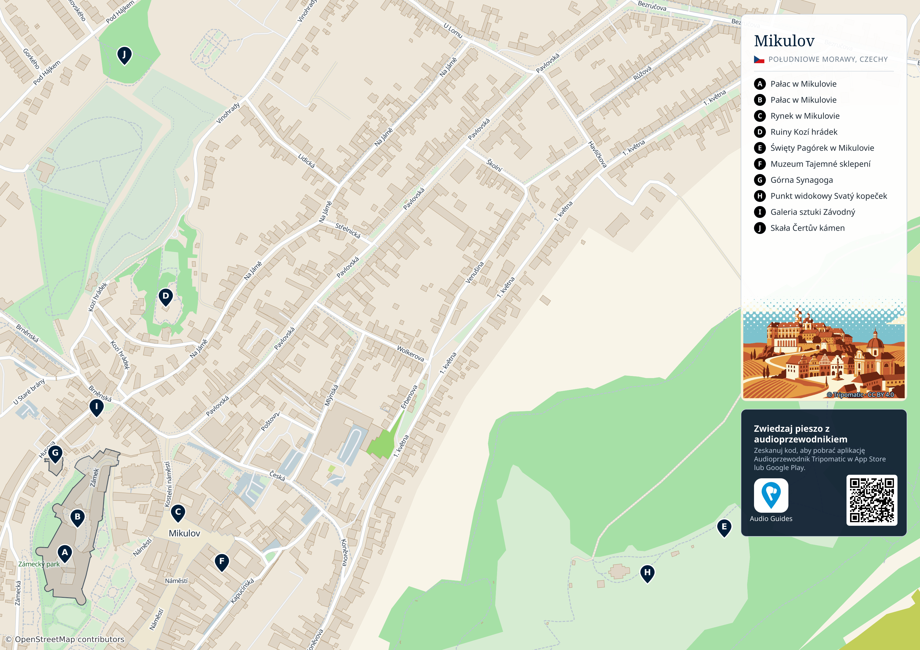 Mikulov – turystyczna mapa do druku z ponumerowanymi atrakcjami